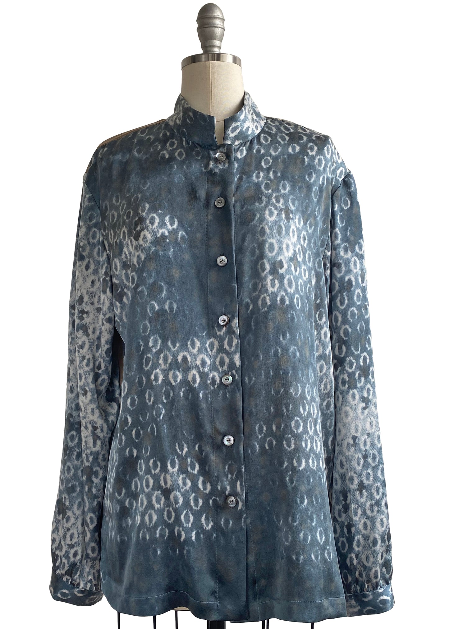 Marie Pj Blouse Silk Charmeuse w/ Lace Print - Grey - Large