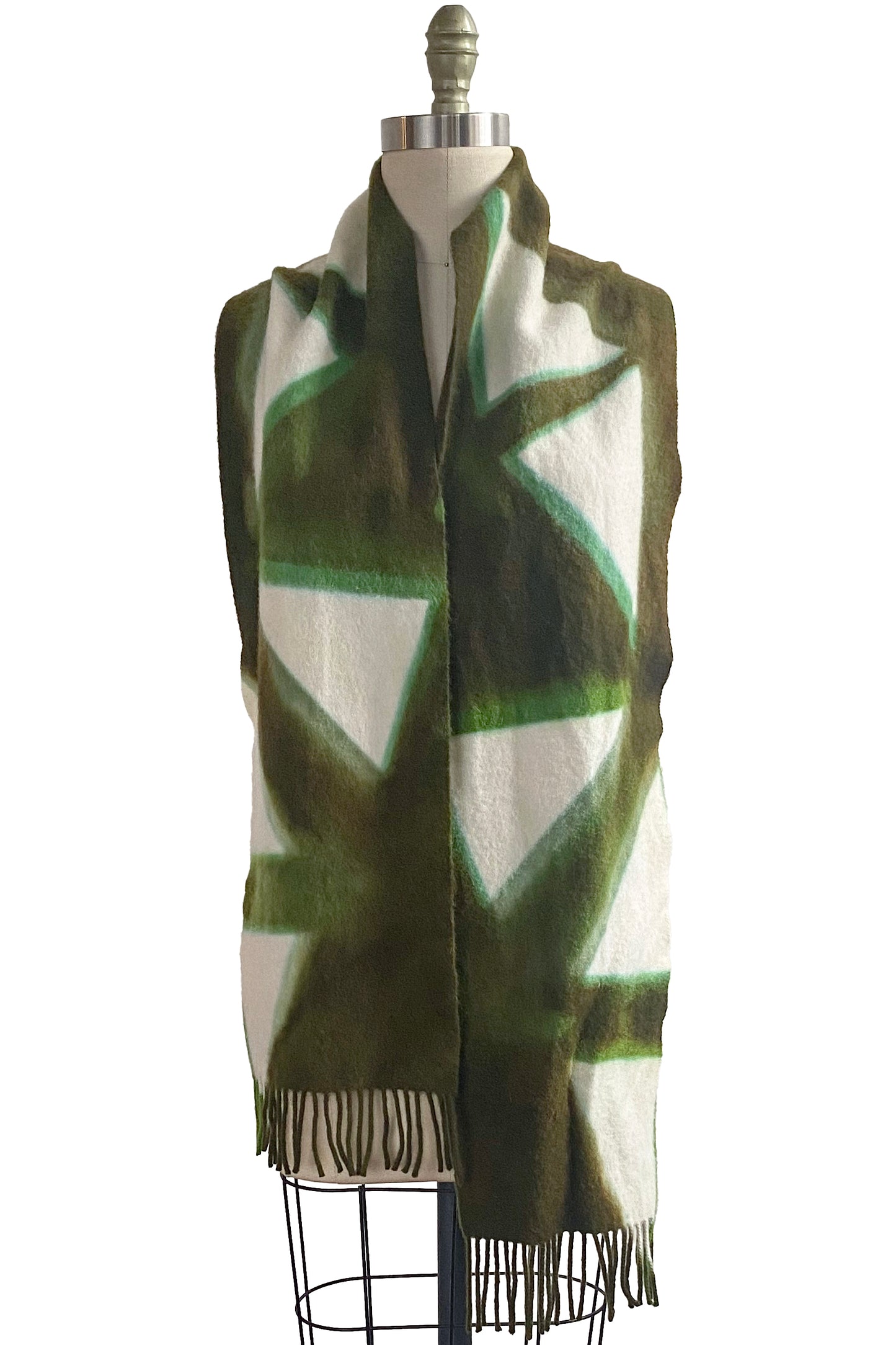 KB x Alquimie Studio Cashmere Scarf w/ Shibori Dye Isosceles - Olive & Cream