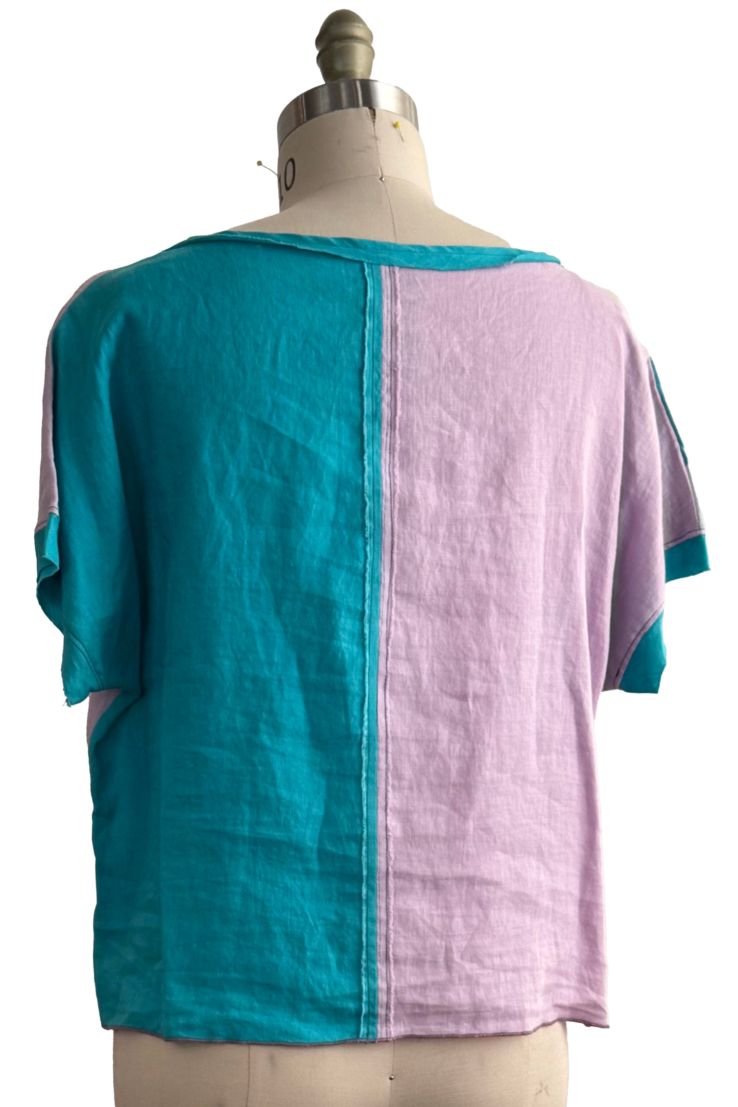 Jen Top | Pieced Linen | Itajimie Dye & Dot Print | Lavender & Turquoise | Medium