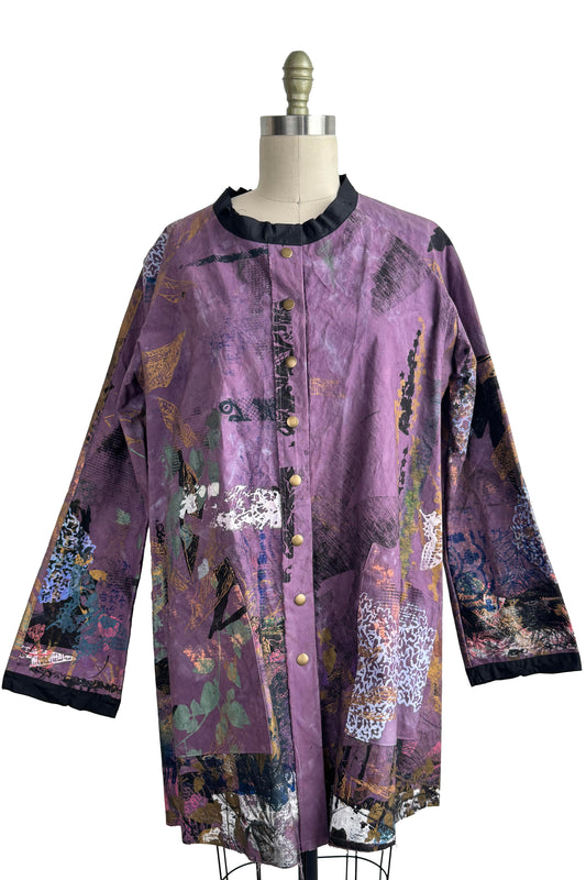 Juno Coat - Cotton Canvas - Chaos Print - Purple & Black - Medium
