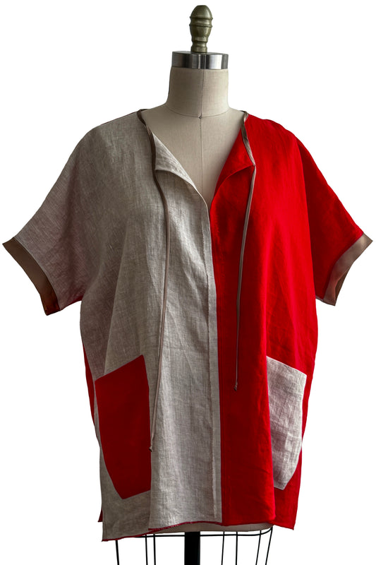Jo Top | Linen | Flax & Red Orange | Small