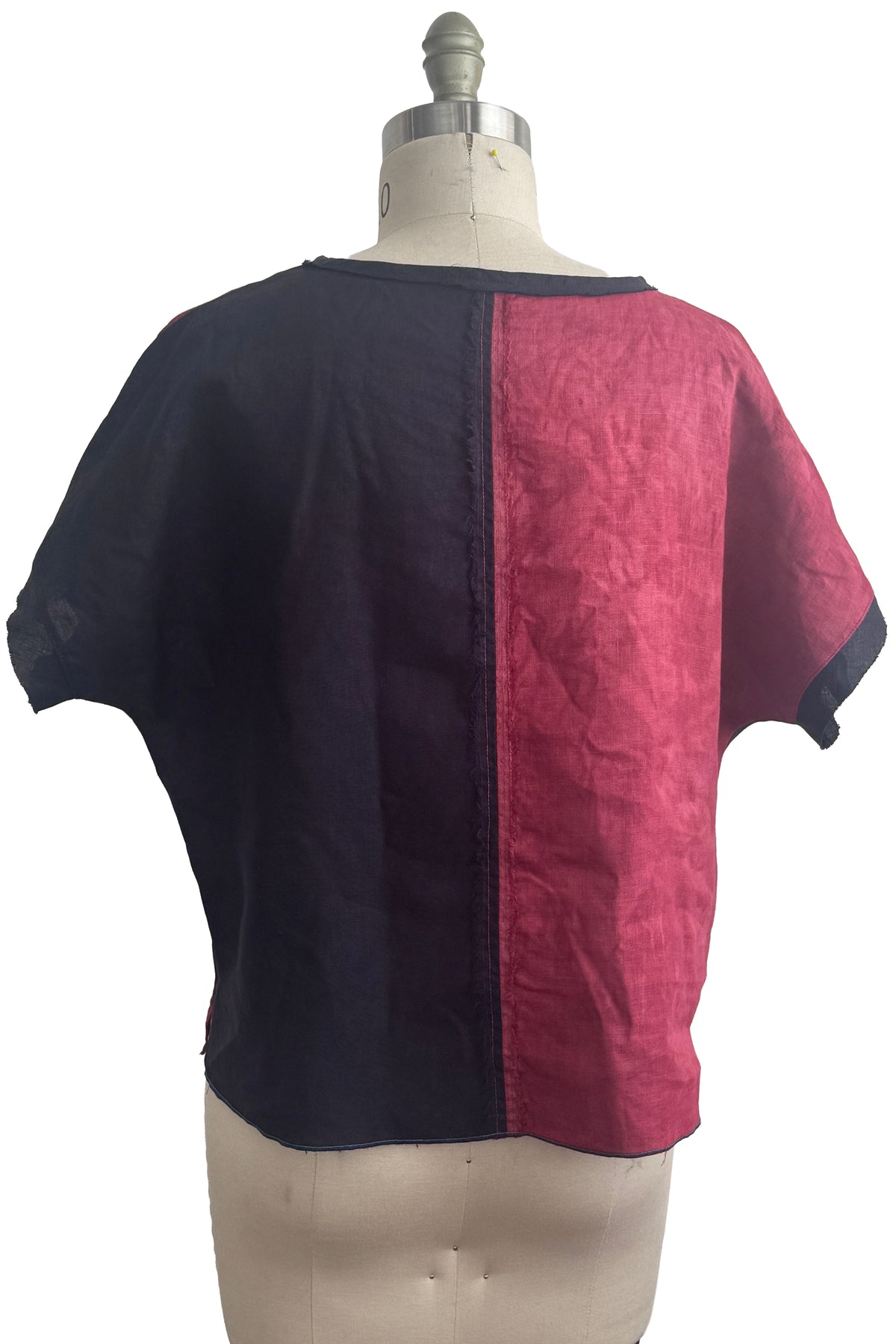 Jen Top | Linen | Tile & Bird Paper Cut Print | Black, White, Gold & Blue | Medium
