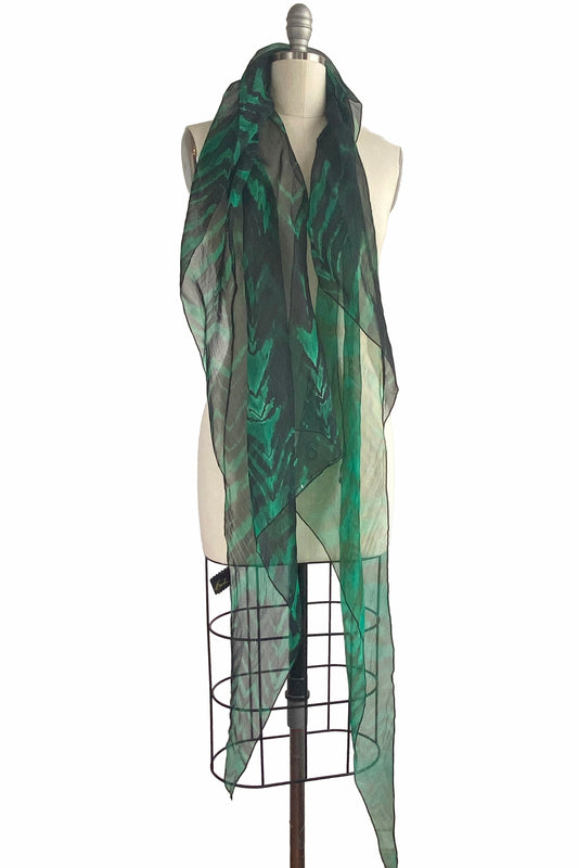 Organza Krazy Scarf w/ Shibori Arashi Dye - Black & Green