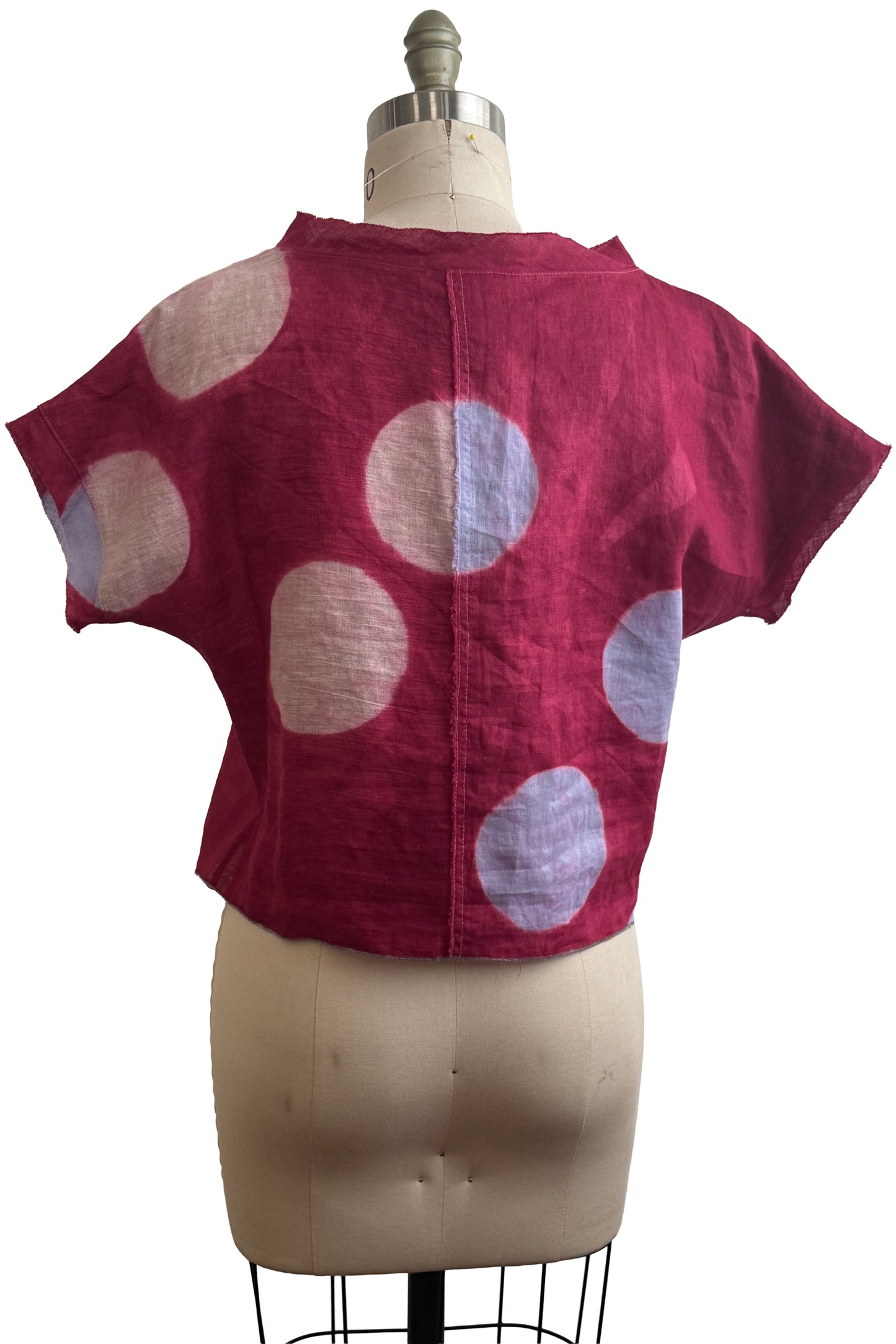 Jen Top | Linen | Itajime Dye Circles | Red, Lavender & Navy | Small