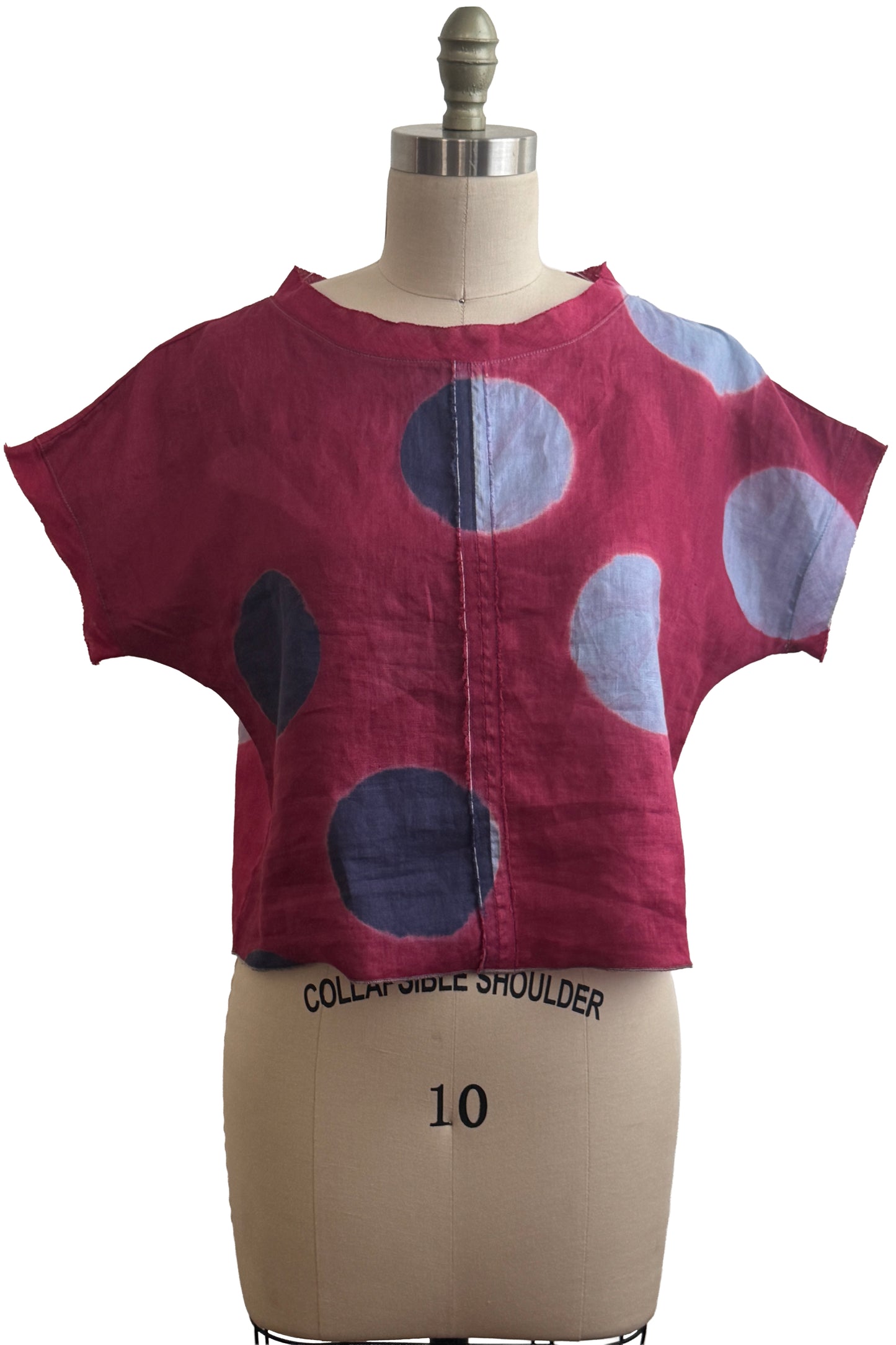 Jen Top | Linen | Itajime Dye Circles | Red, Lavender & Navy | Small