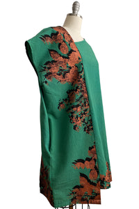 Petra Tunic in Seersucker Cotton w/ Bramble Print - Green & Copper - Medium