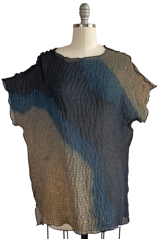 Deb Tunic Textured Silk w/ Ombre Dye - Black, Natural & Navy