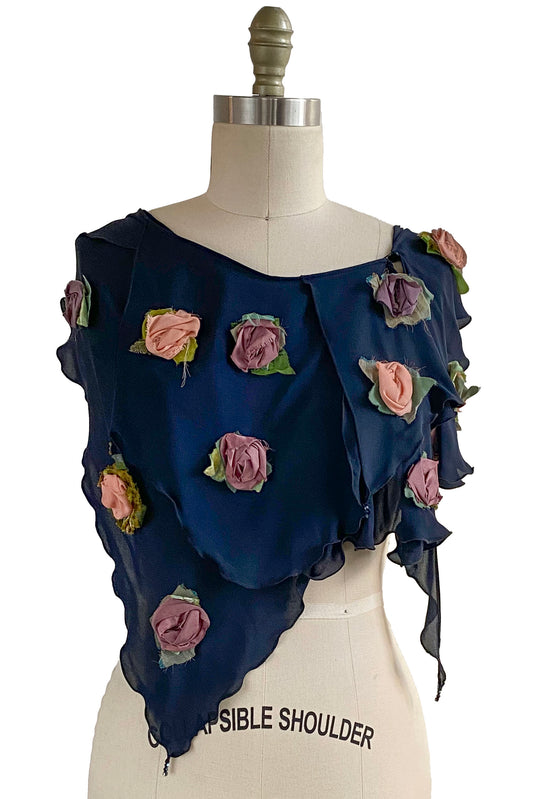 Georgette Krazy Scarf w/ Rosettes - Navy & Blush