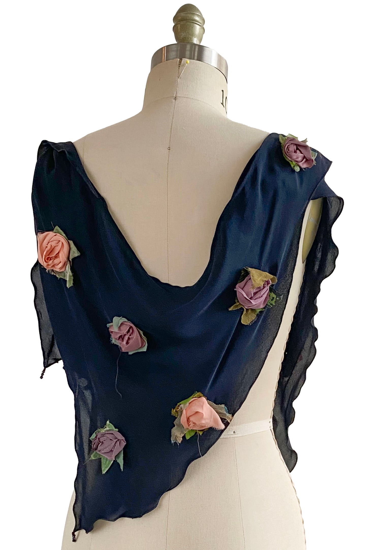 Georgette Krazy Scarf w/ Rosettes - Navy & Blush