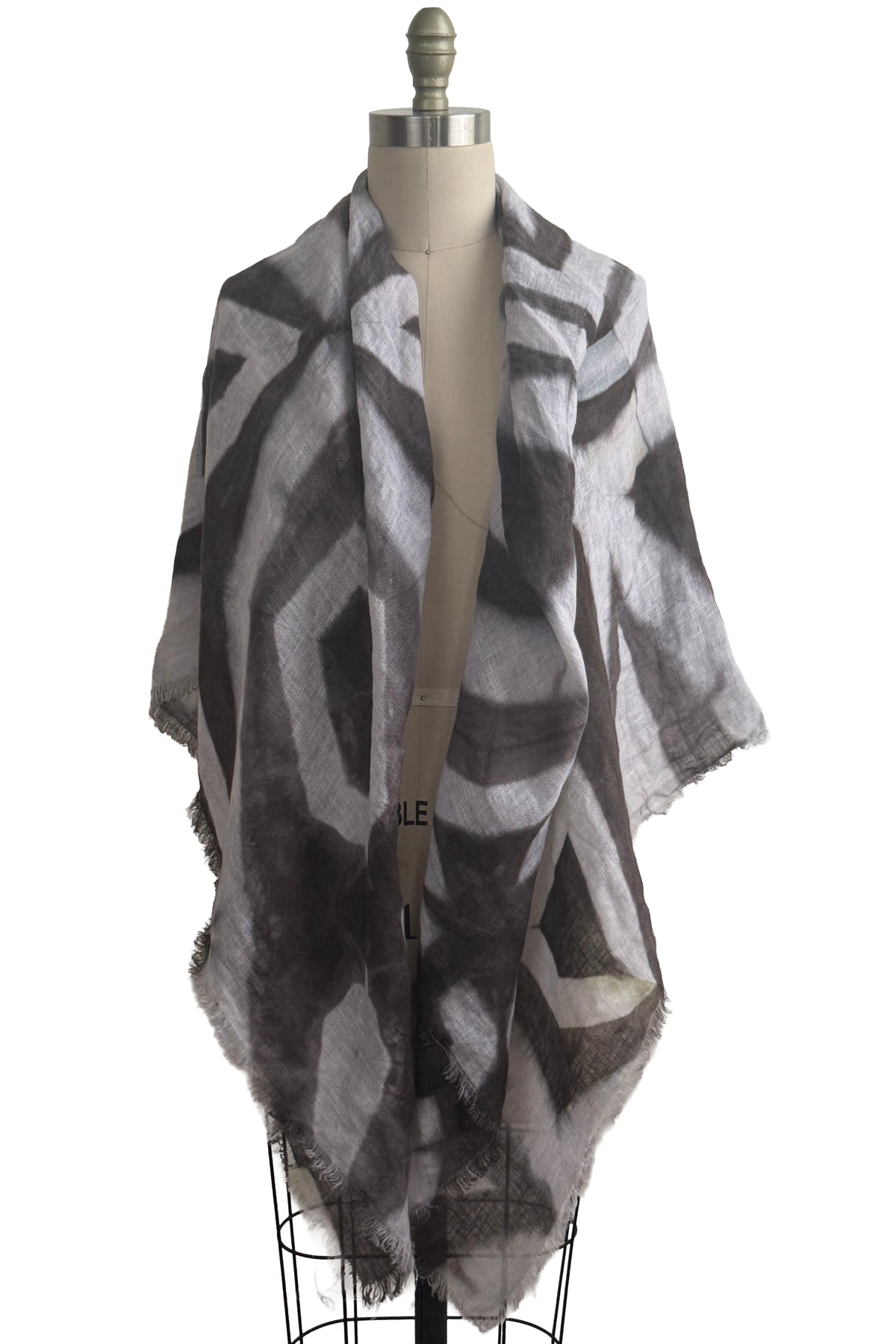 Shawl | Open Weave Linen | Itajime Dye Sticks | Grey & White