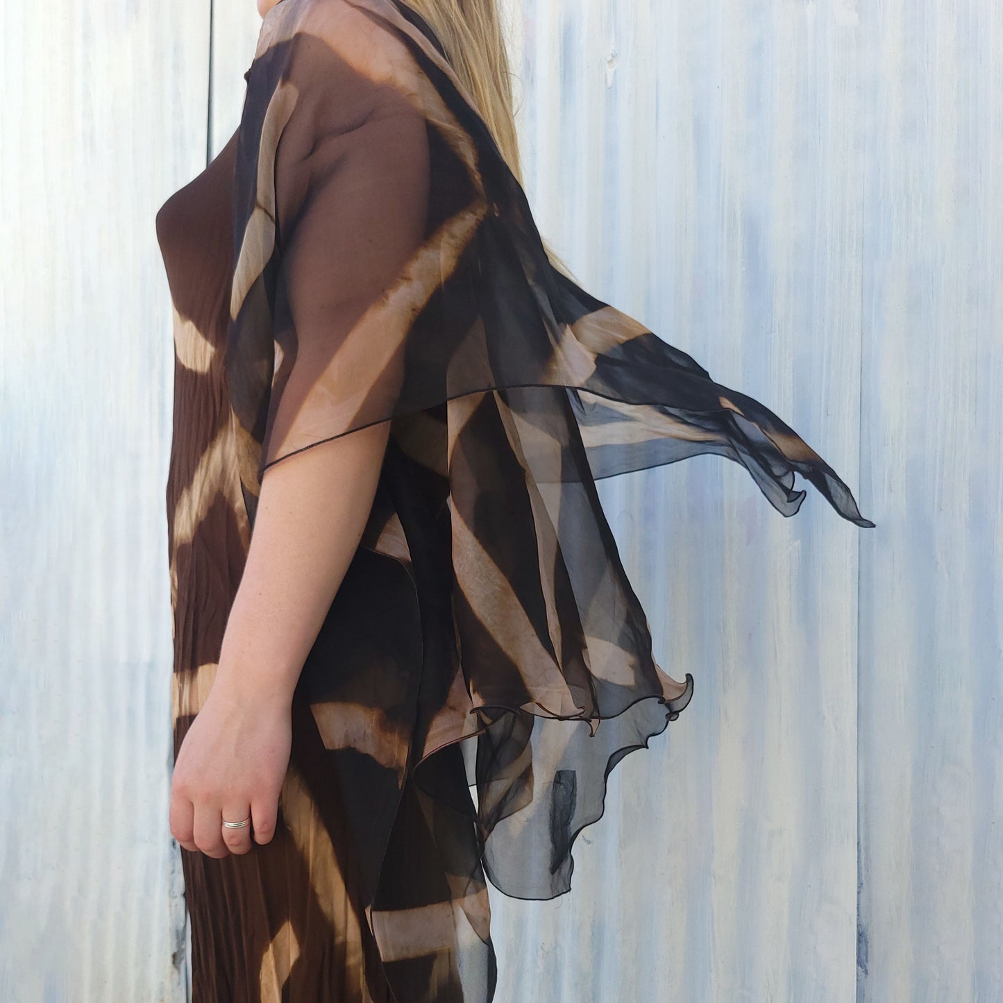 Asymmetrical Wrap Vest - Organza w/ Itajime Dye - Turquoise, Black, & Green