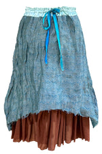 Load image into Gallery viewer, Cannes Skirt in Jacquard Silk - Blue &amp; Rust
