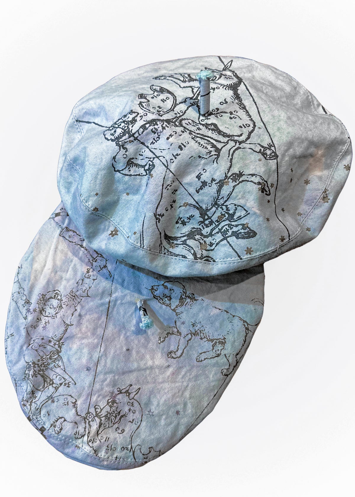 Asymmetrical Beret Hat | Cotton | Celestial Print | Light Blue | Large