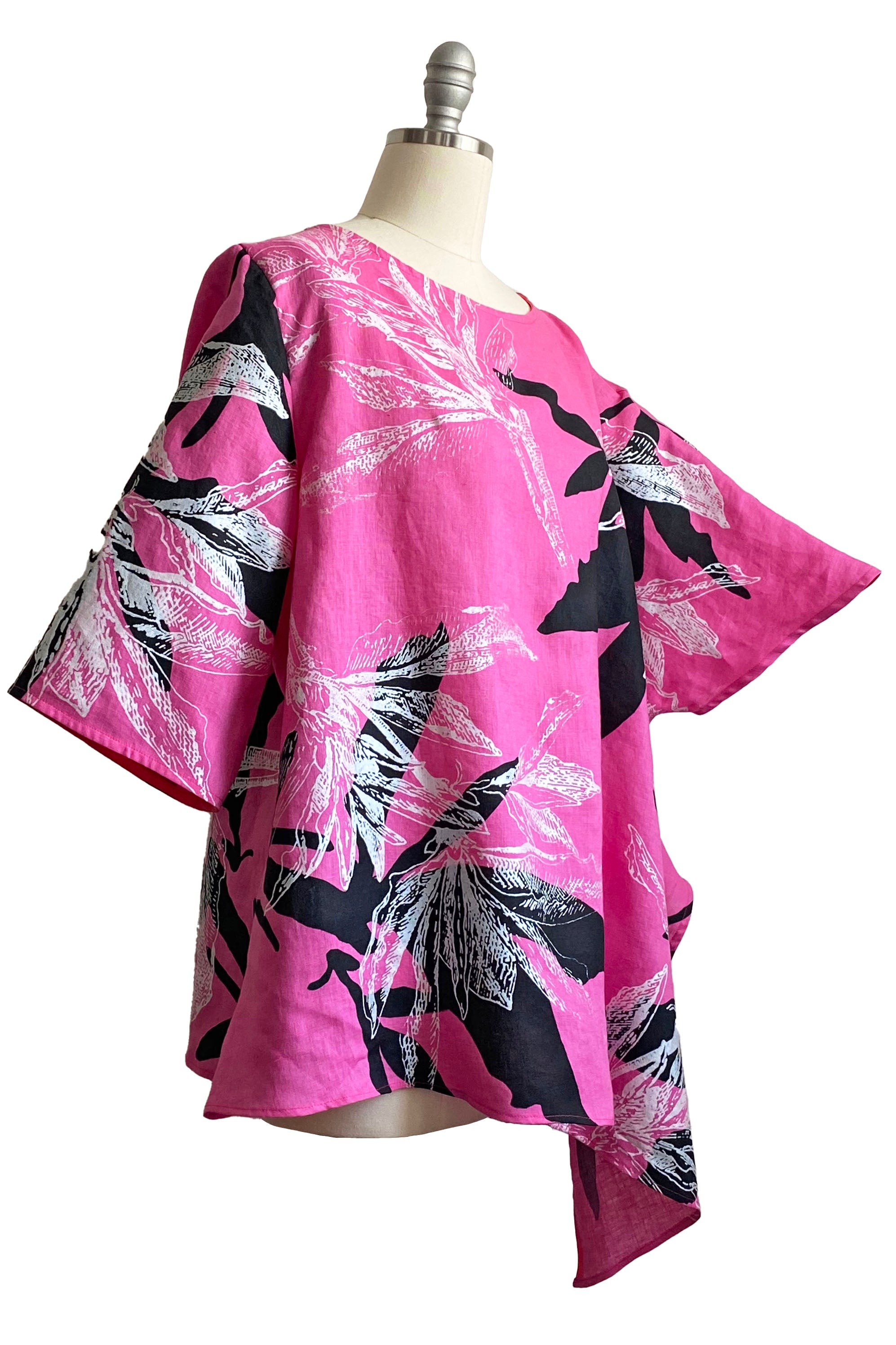 Asymmetrical Top w/ Azalea Print - Hot Pink - L