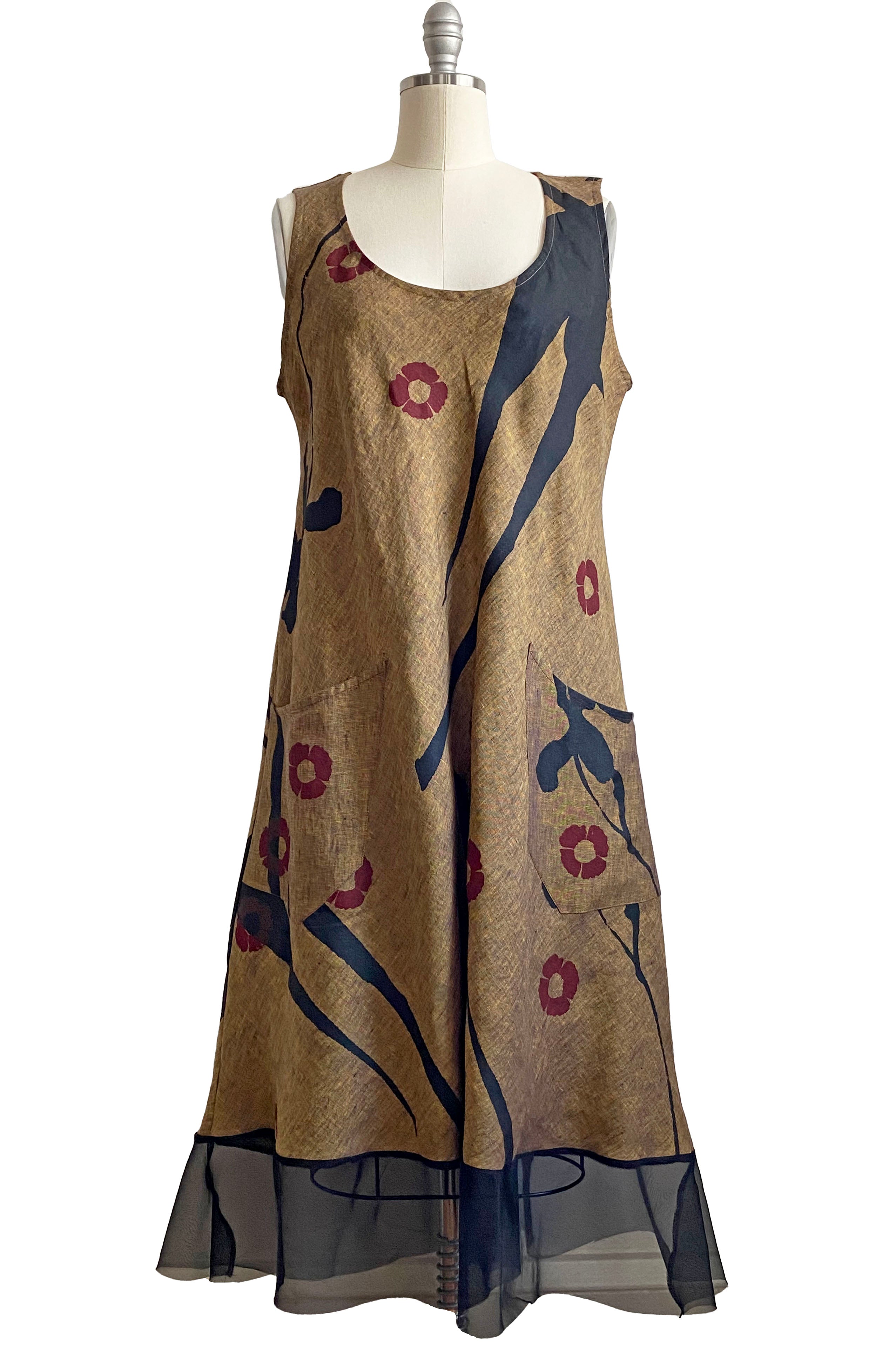 Emilia Dress w/ Poppy Print - Heathered Gold - M