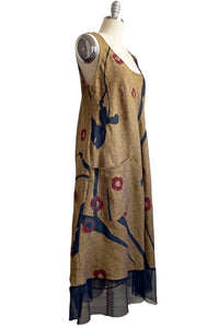 Emilia Dress w/ Poppy Print - Heathered Gold - M
