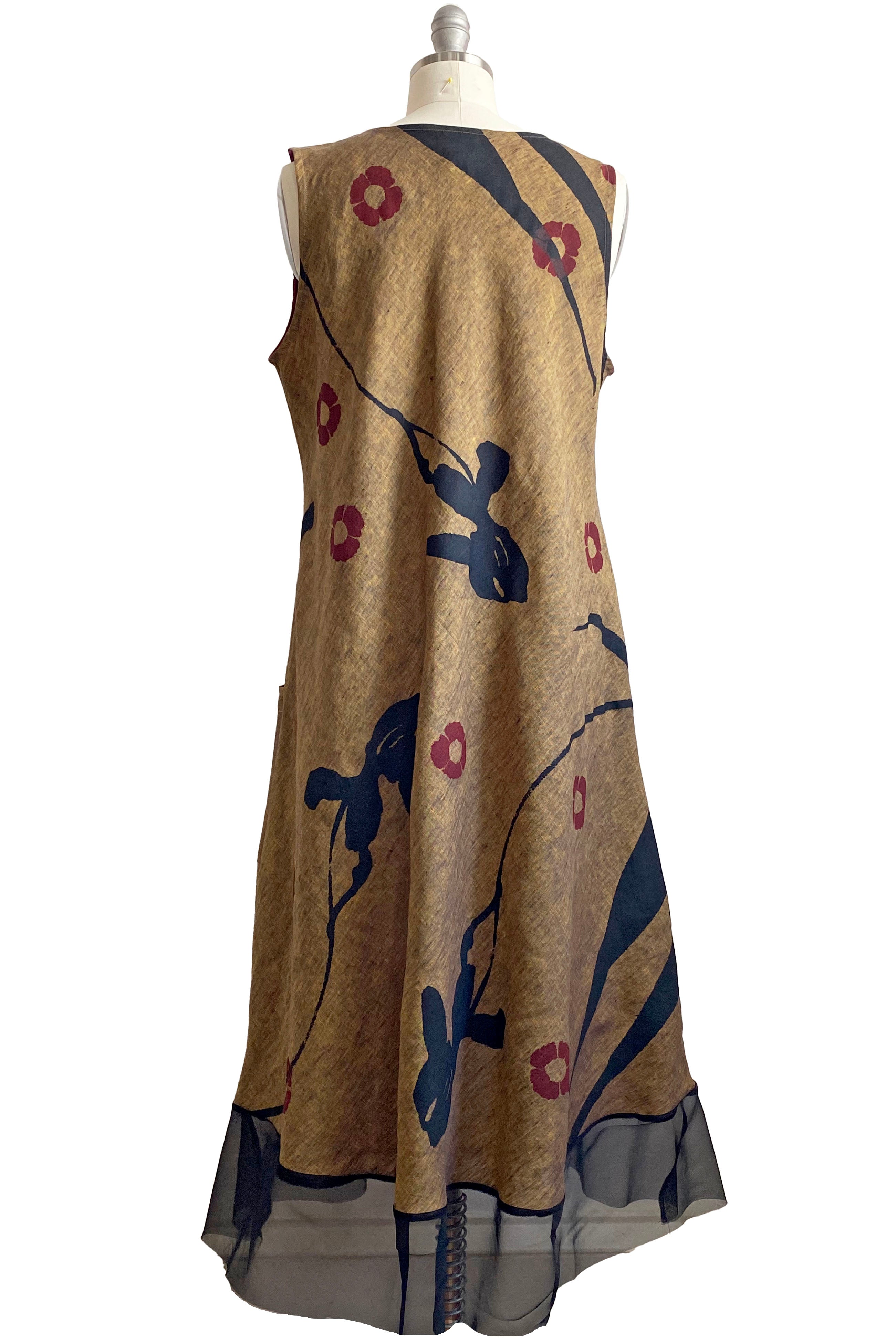 Emilia Dress w/ Poppy Print - Heathered Gold - M
