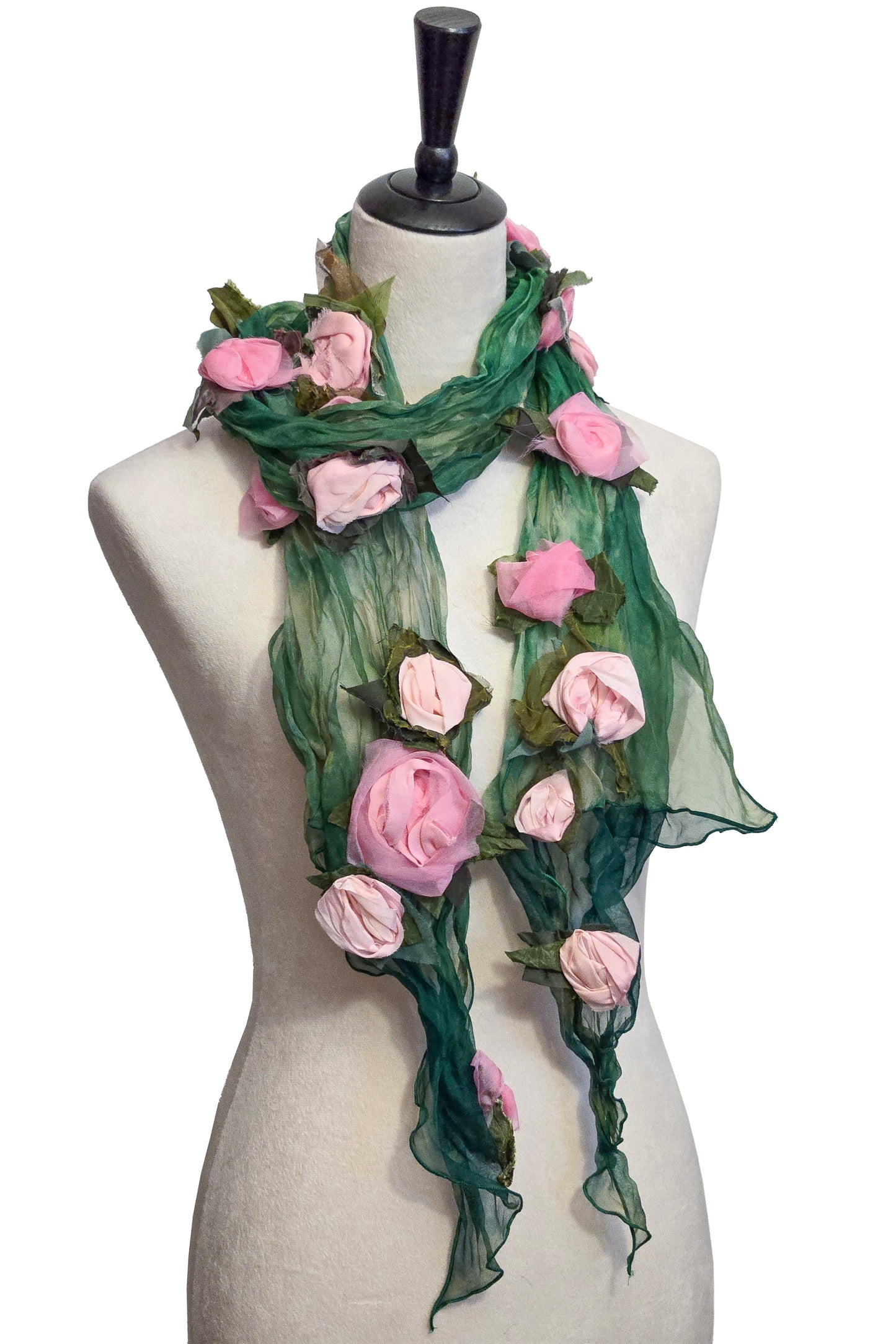 Flower Scarf w/ Ghost Print - Green & Pink