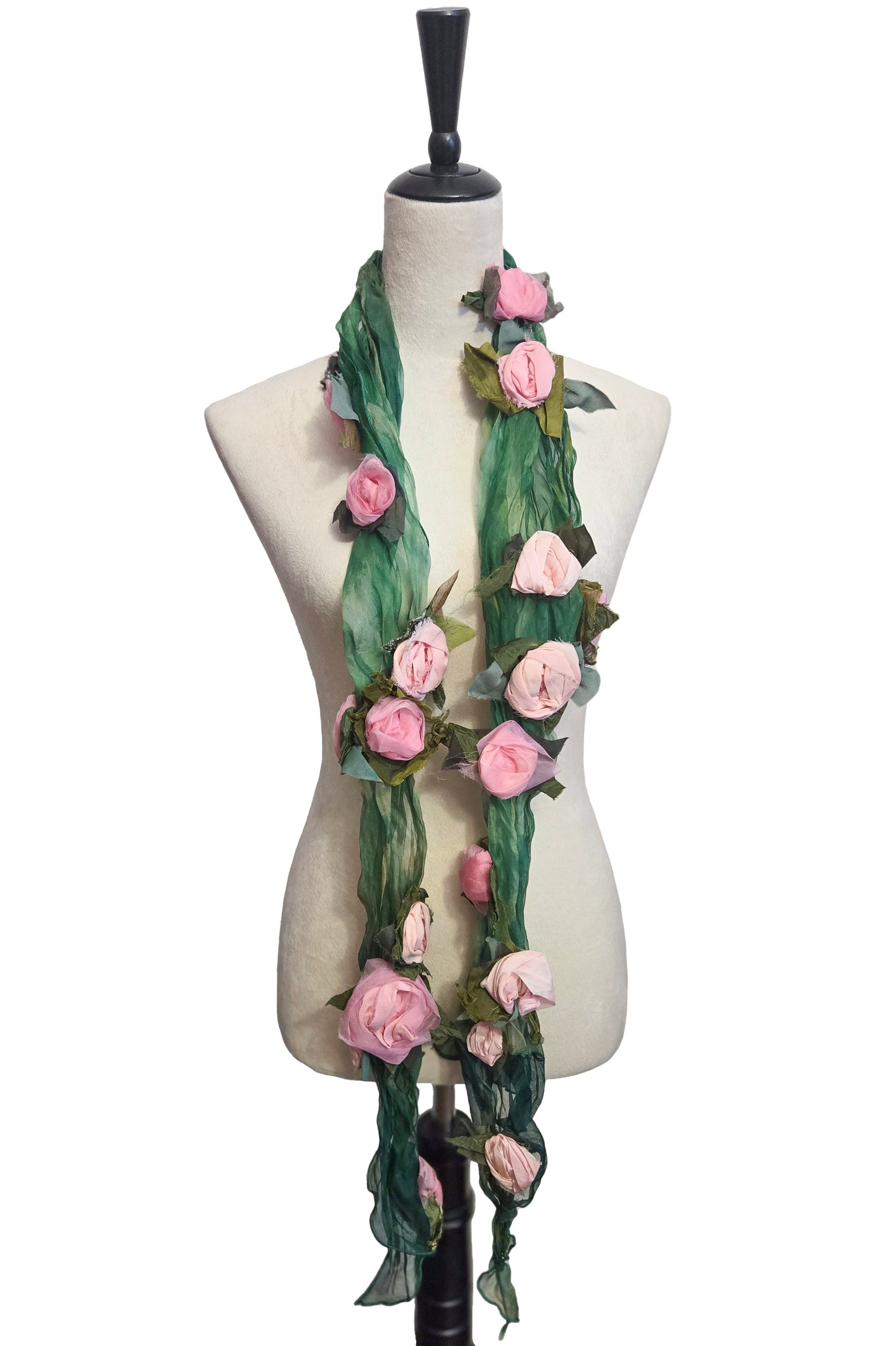 Flower Scarf w/ Ghost Print - Green & Pink