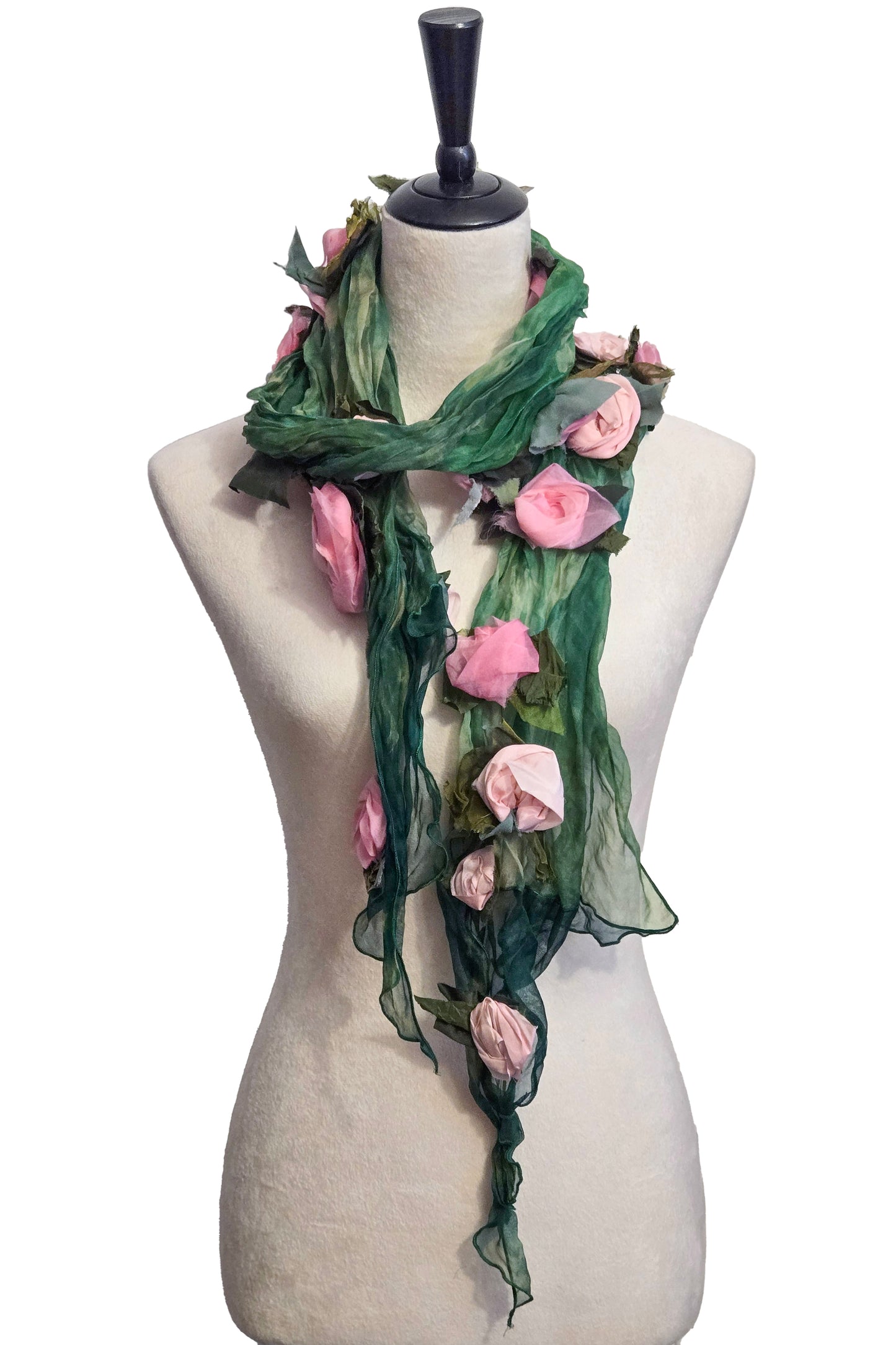 Flower Scarf w/ Ghost Print - Green & Pink