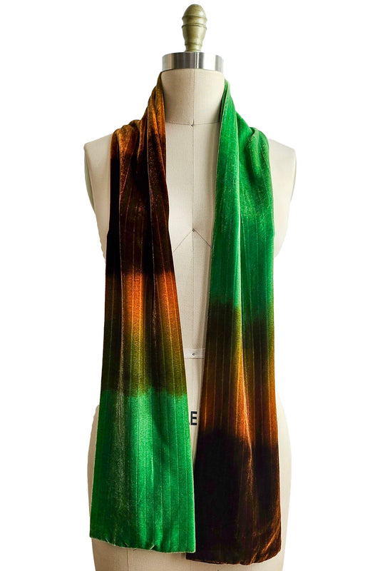 Velvet Scarf w/ Ombre Dye - Lime & Coffee