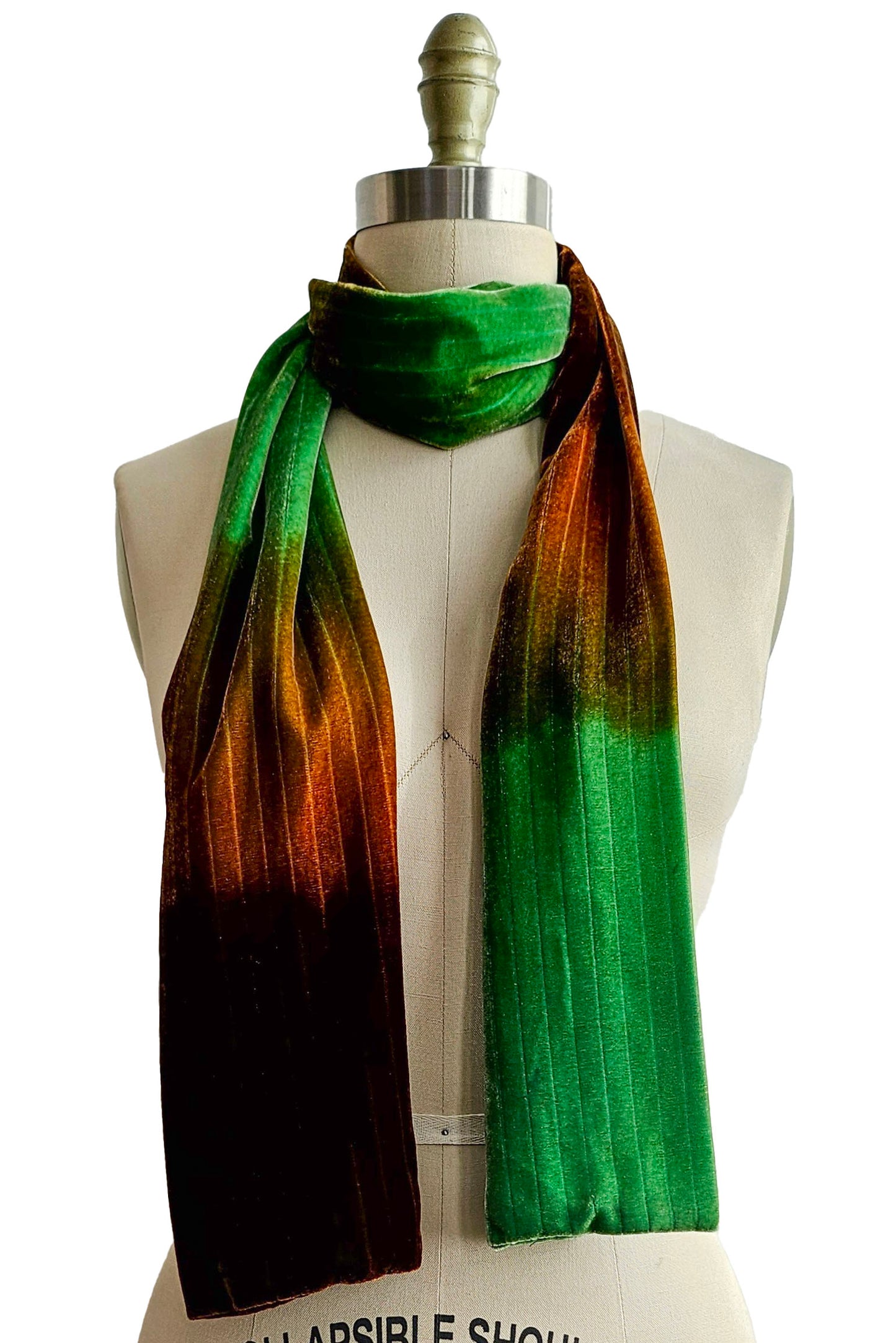 Velvet Scarf w/ Ombre Dye - Lime & Coffee