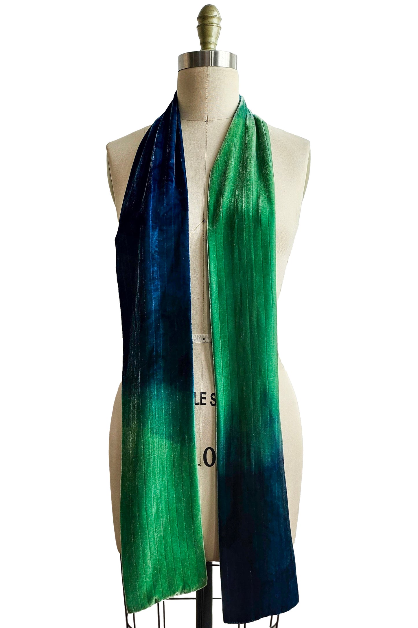 Velvet Scarf w/ Ombre Dye - Lime & Navy