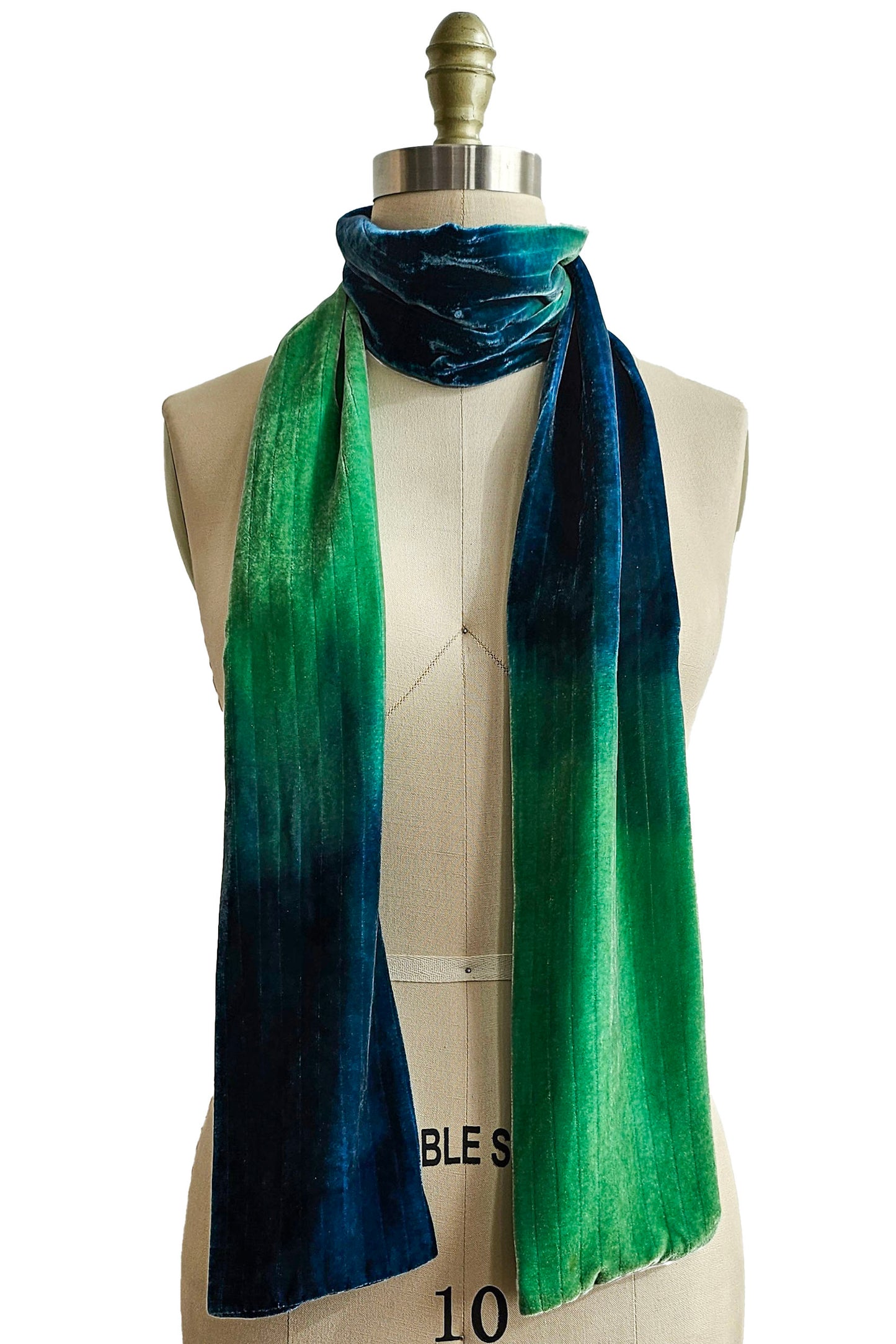 Velvet Scarf w/ Ombre Dye - Lime & Navy