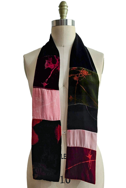 Reclaimed Velvet Patch Scarf - Maroon & Pink