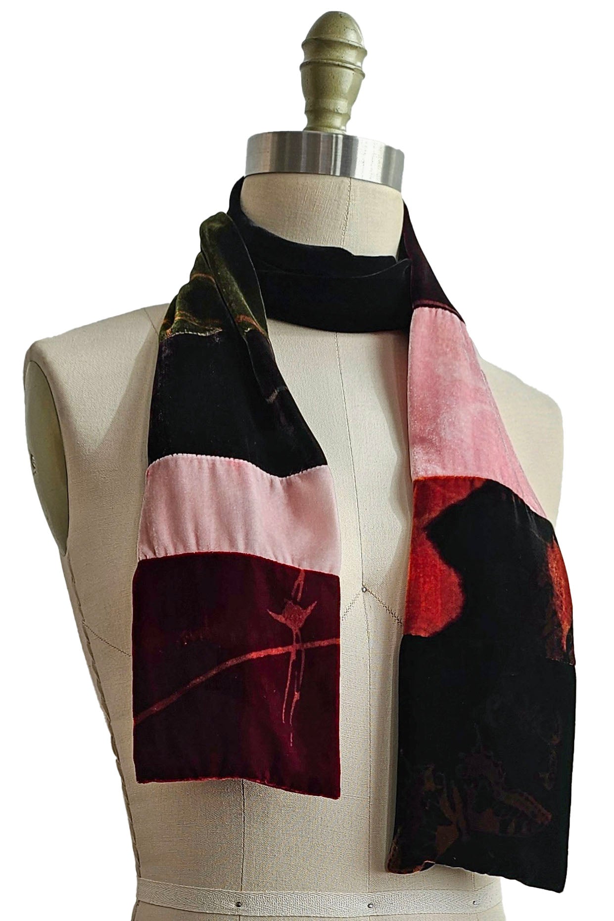 Reclaimed Velvet Patch Scarf - Maroon & Pink