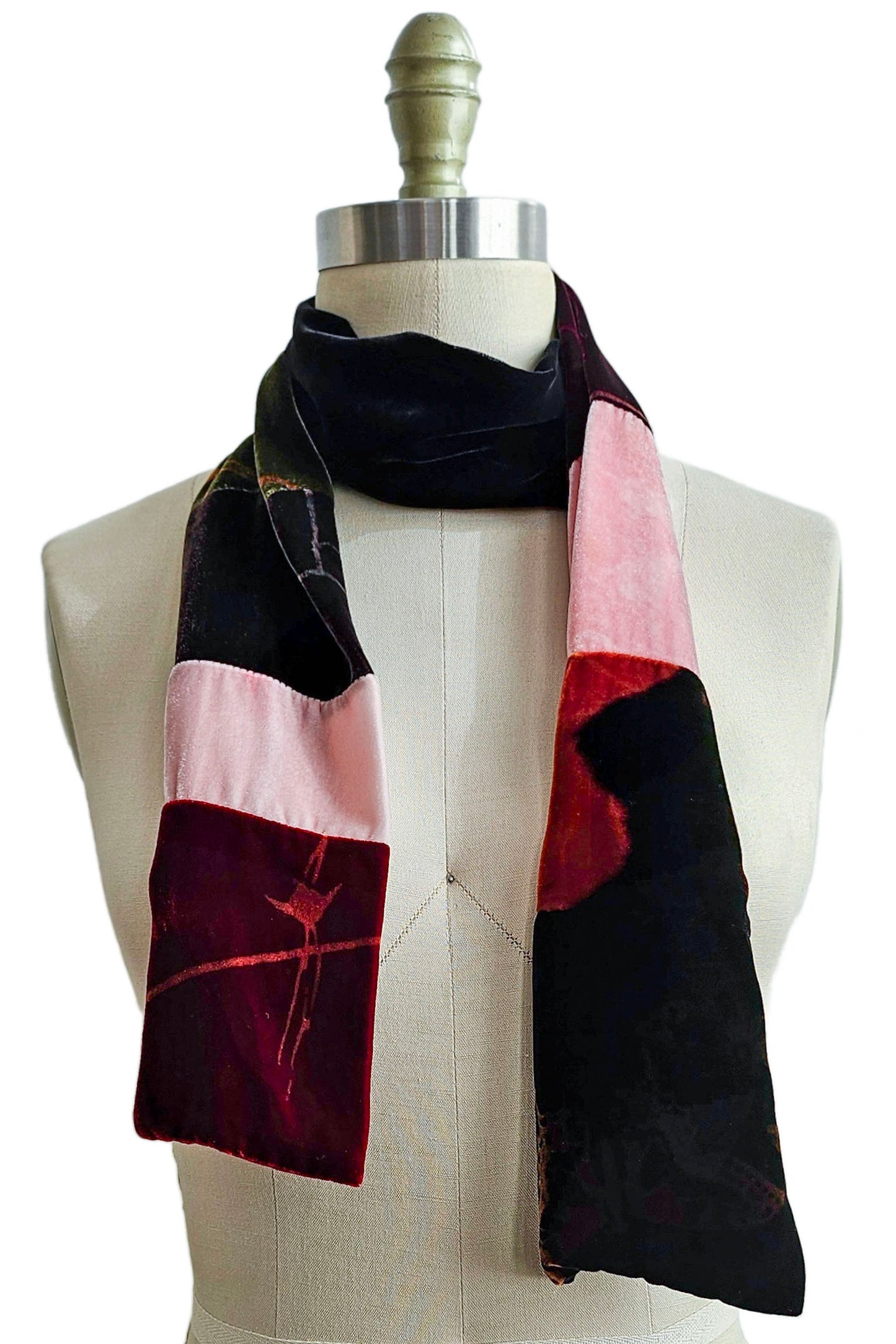 Reclaimed Velvet Patch Scarf - Maroon & Pink