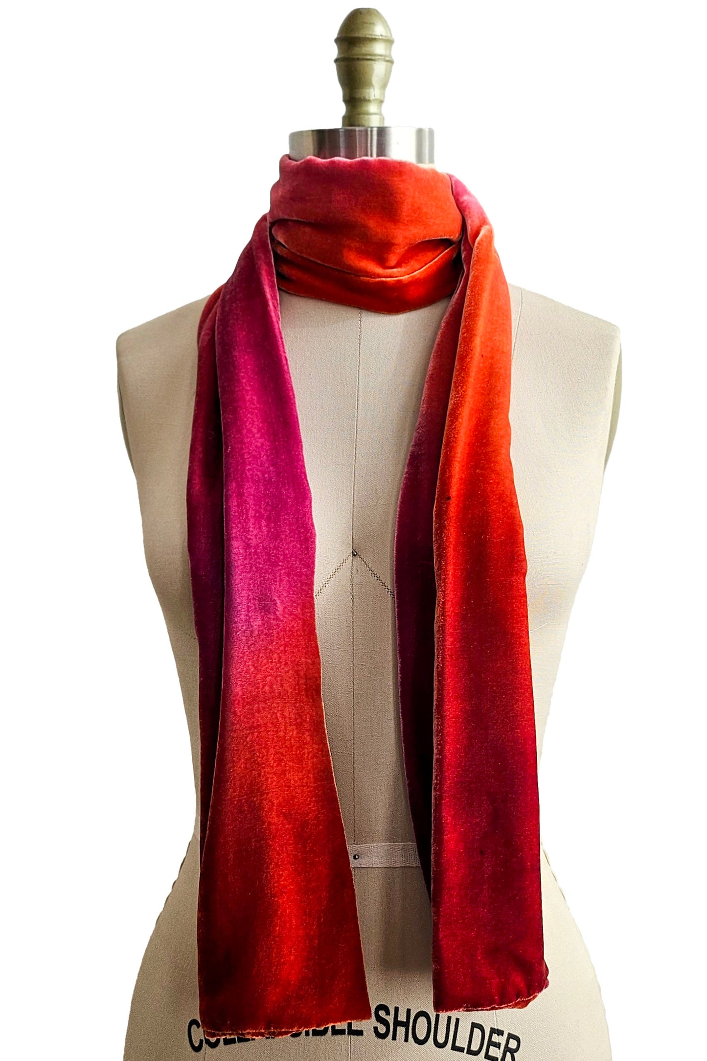 Velvet Scarf w/ Ombre Dye - Red, Orange & Pink