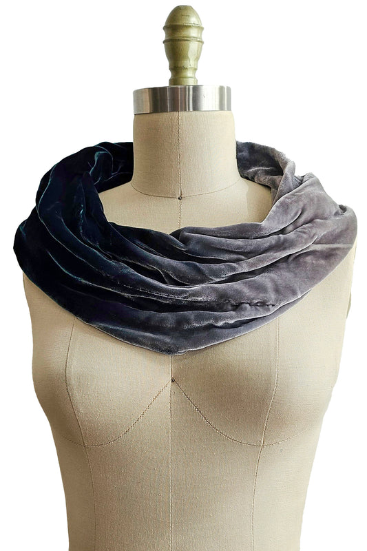 Mobius Slouch Cowl in Velvet w/ Ombre Dye - Dark Teal & Grey