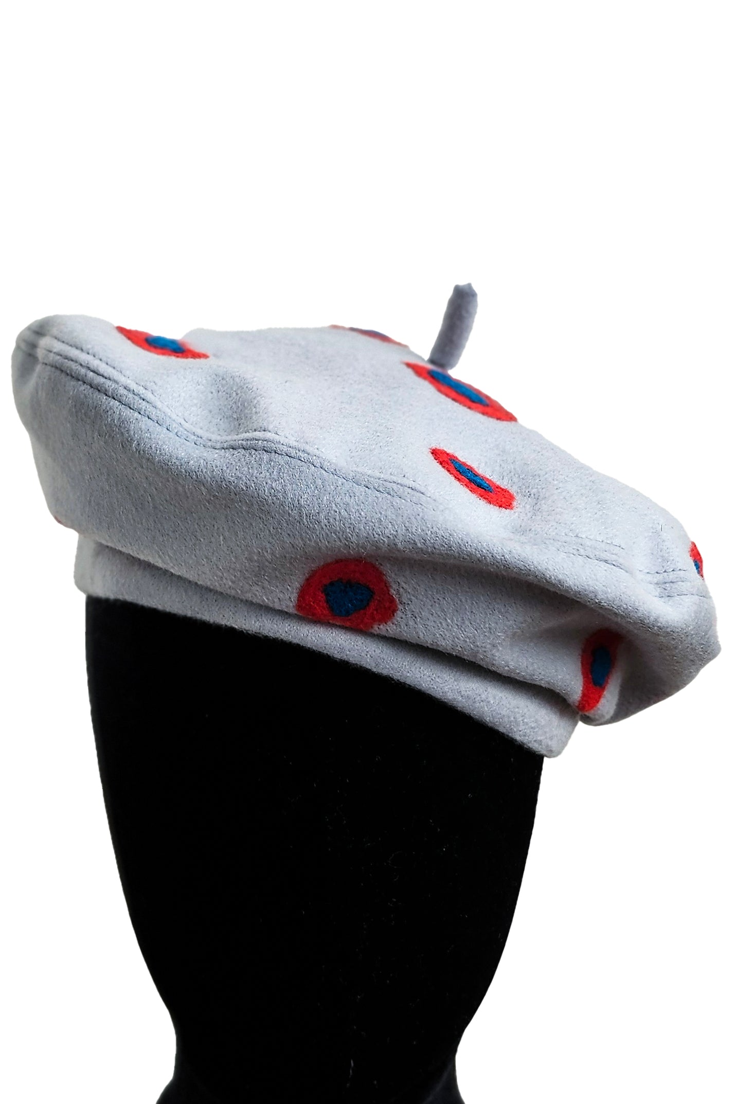 Silk Lined Beret Hat w/ Applique - Lightest Blue & Orange Dots - Medium