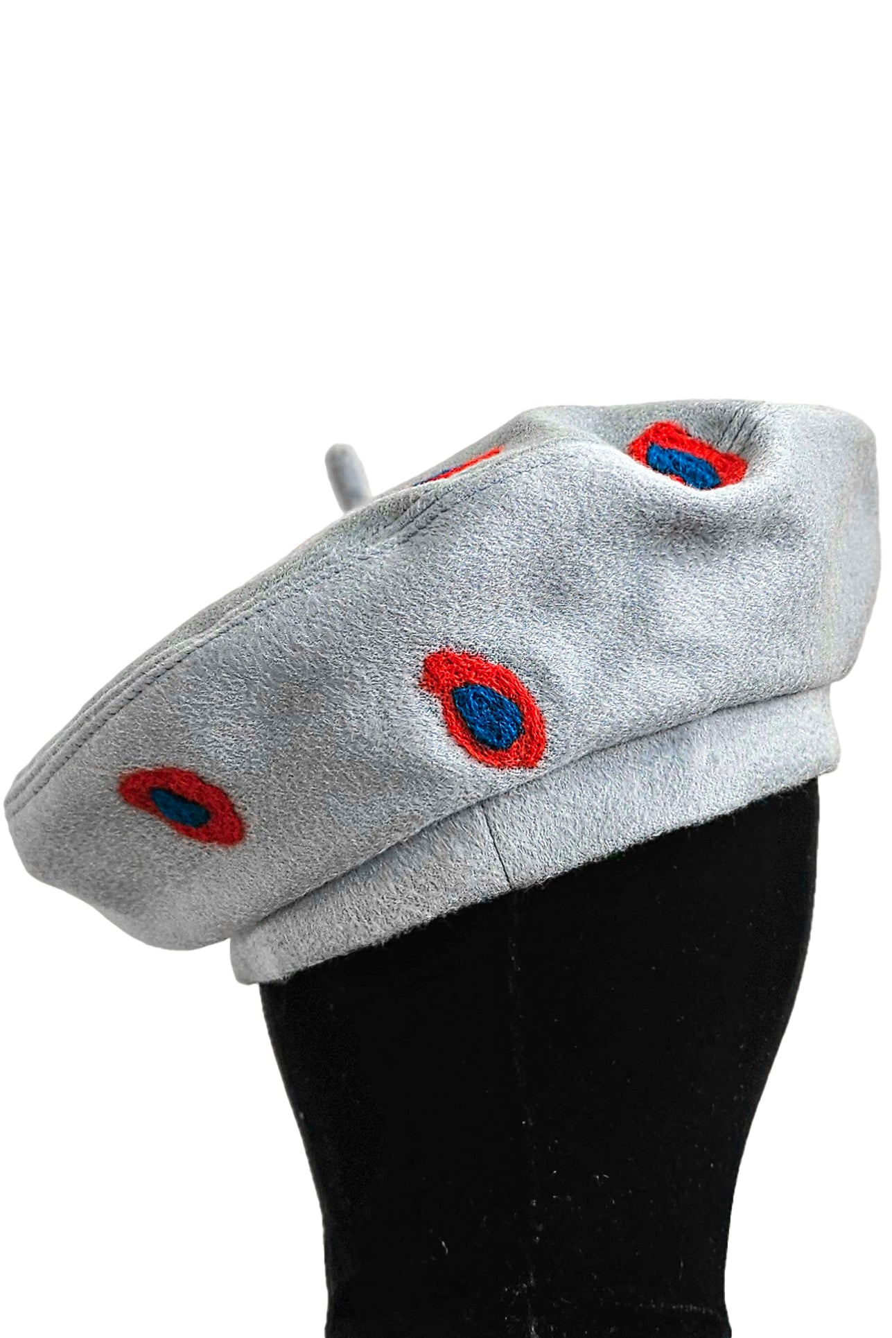 Silk Lined Beret Hat w/ Applique - Lightest Blue & Orange Dots - Medium