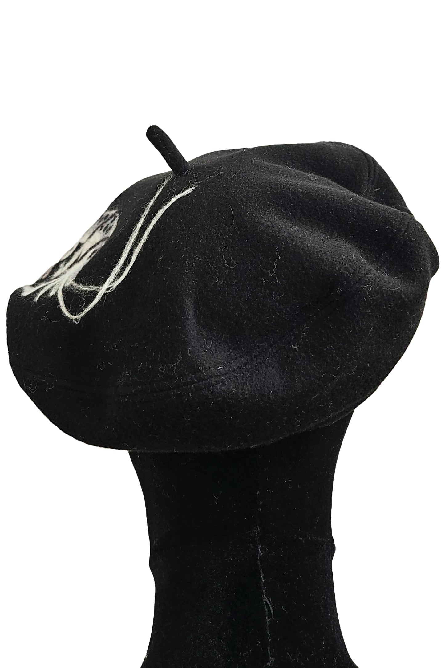 Silk Lined Beret Hat w/ Applique - Black & Grey Crawfish - Medium