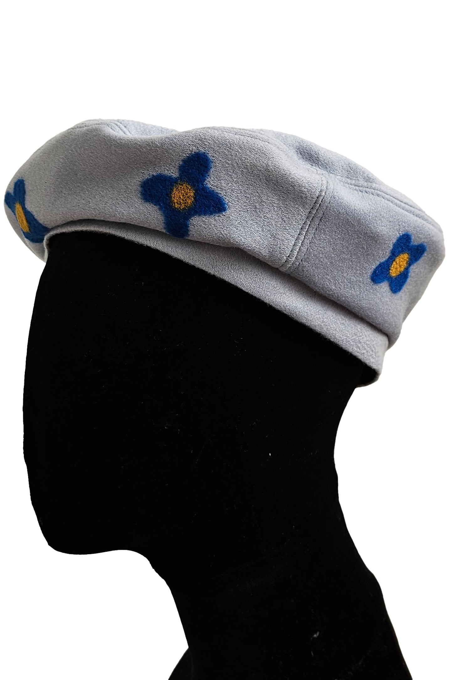 Silk Lined Beret Hat w/ Applique - Lightest Blue & Sacred Heart - Medium