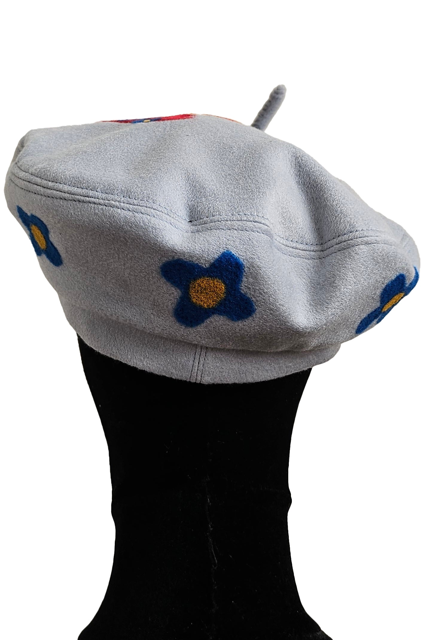 Silk Lined Beret Hat w/ Applique - Lightest Blue & Sacred Heart - Medium