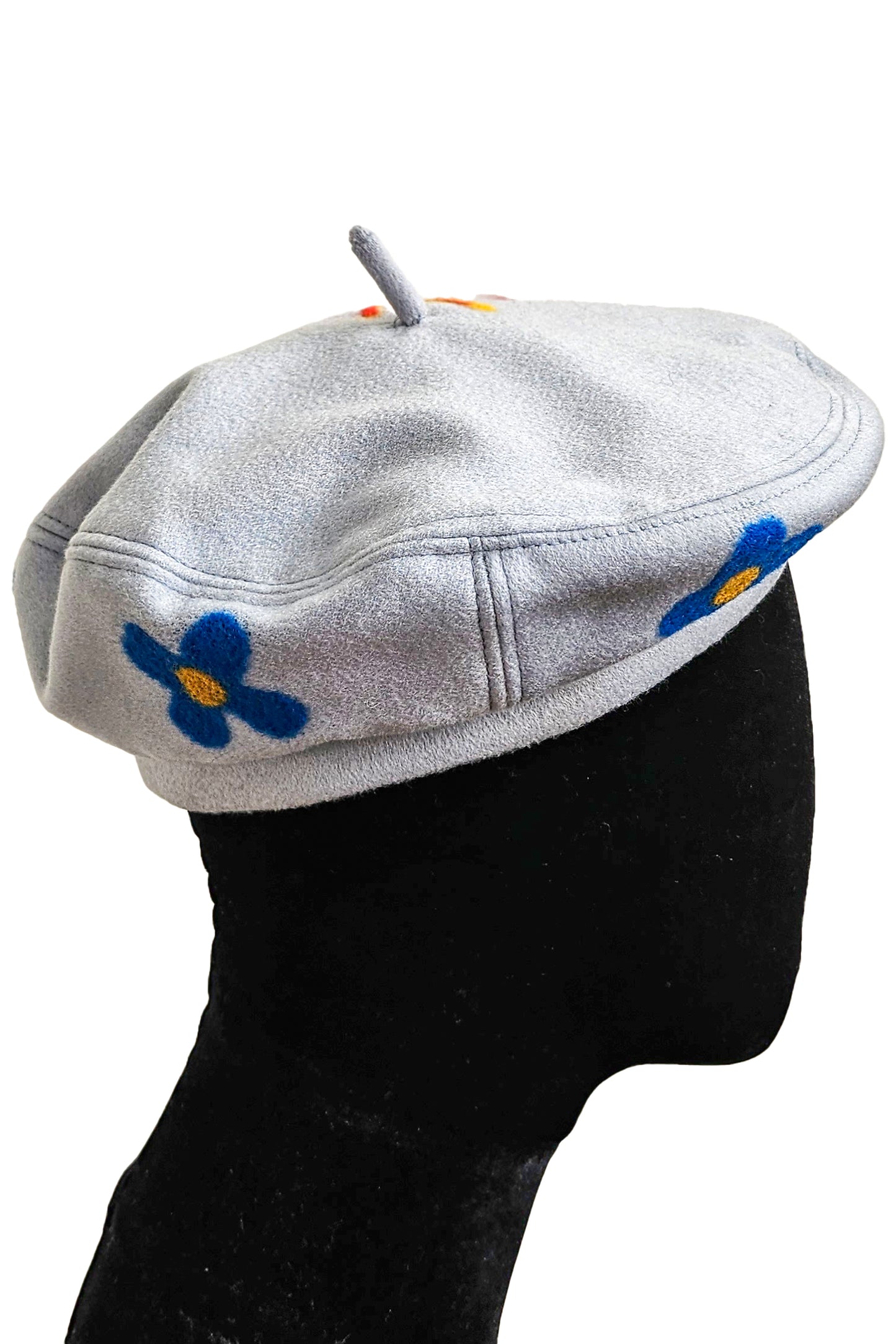 Silk Lined Beret Hat w/ Applique - Lightest Blue & Sacred Heart - Medium