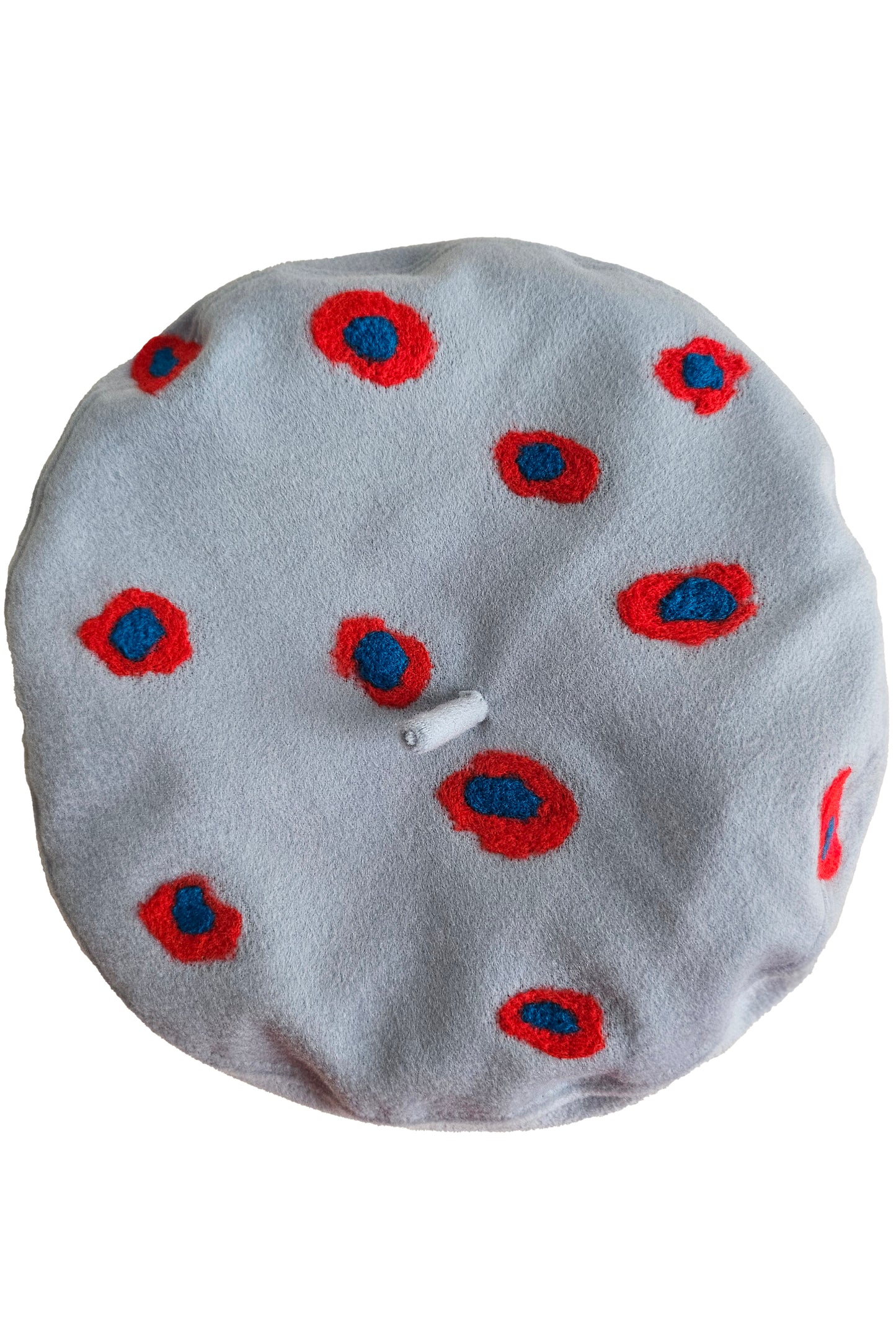 Silk Lined Beret Hat w/ Applique - Lightest Blue & Orange Dots - Medium