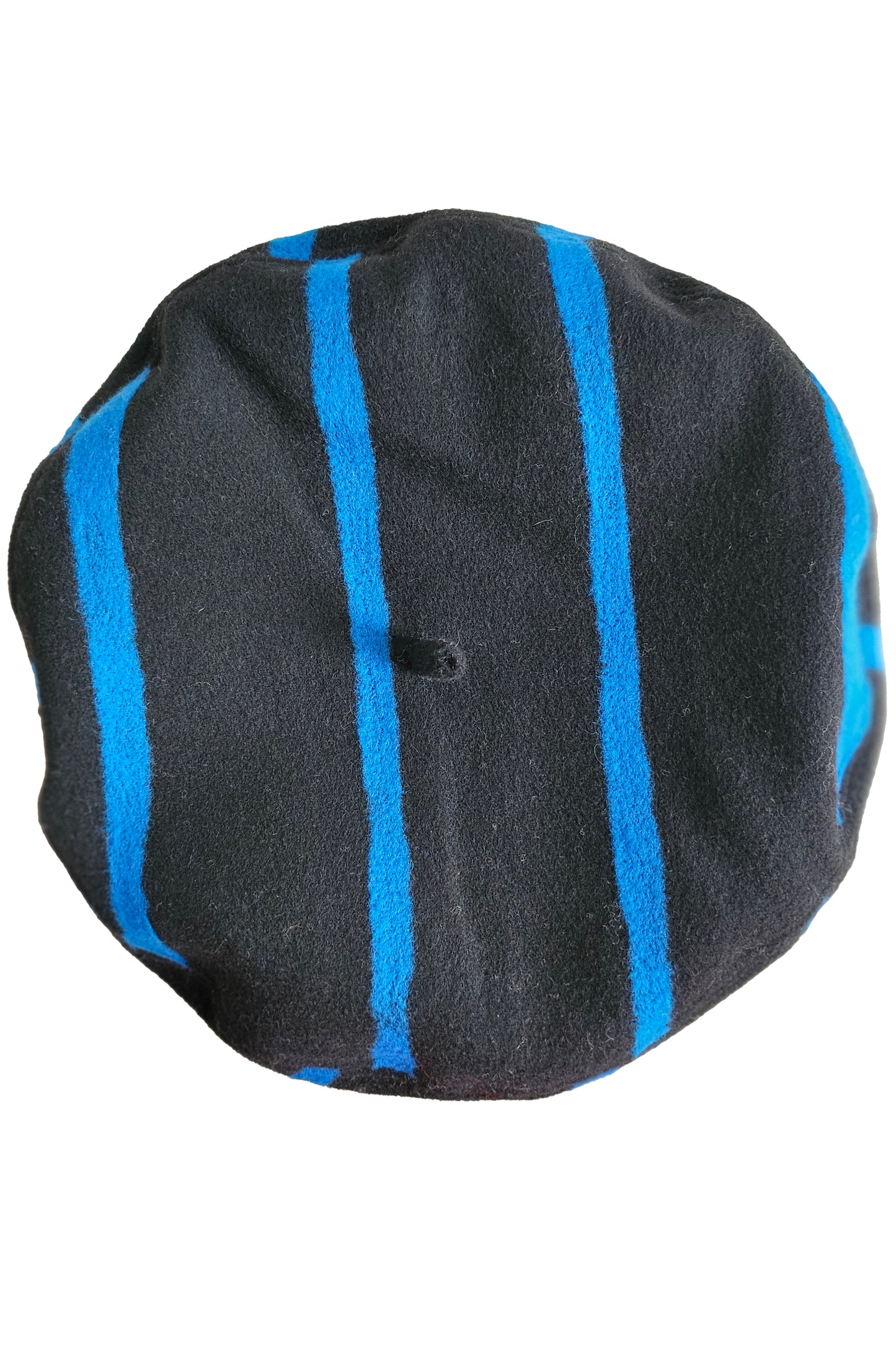 Silk Lined Beret Hat w/ Applique - Black & Blue Stripes - Medium