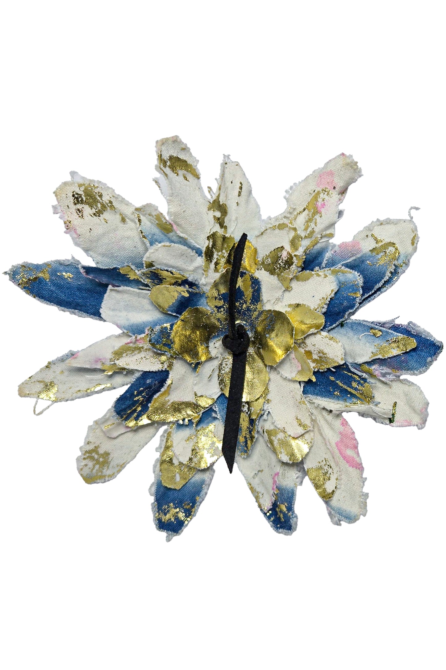 Magnetic Flower Brooch w/ Foil Print - Natural & Indigo, Gold