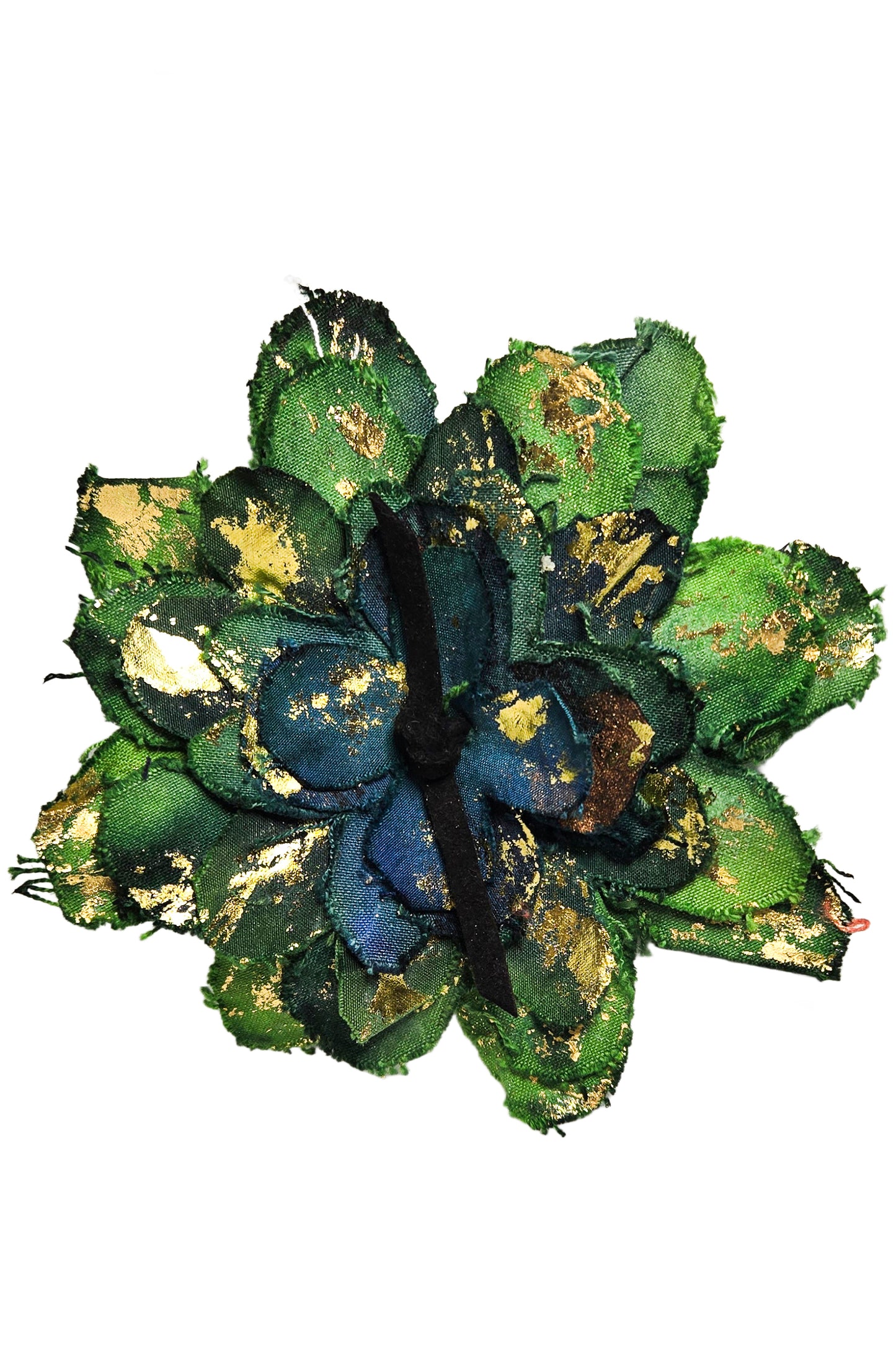 Magnetic Flower Brooch w/ Foil Print - Green & Blue, Gold