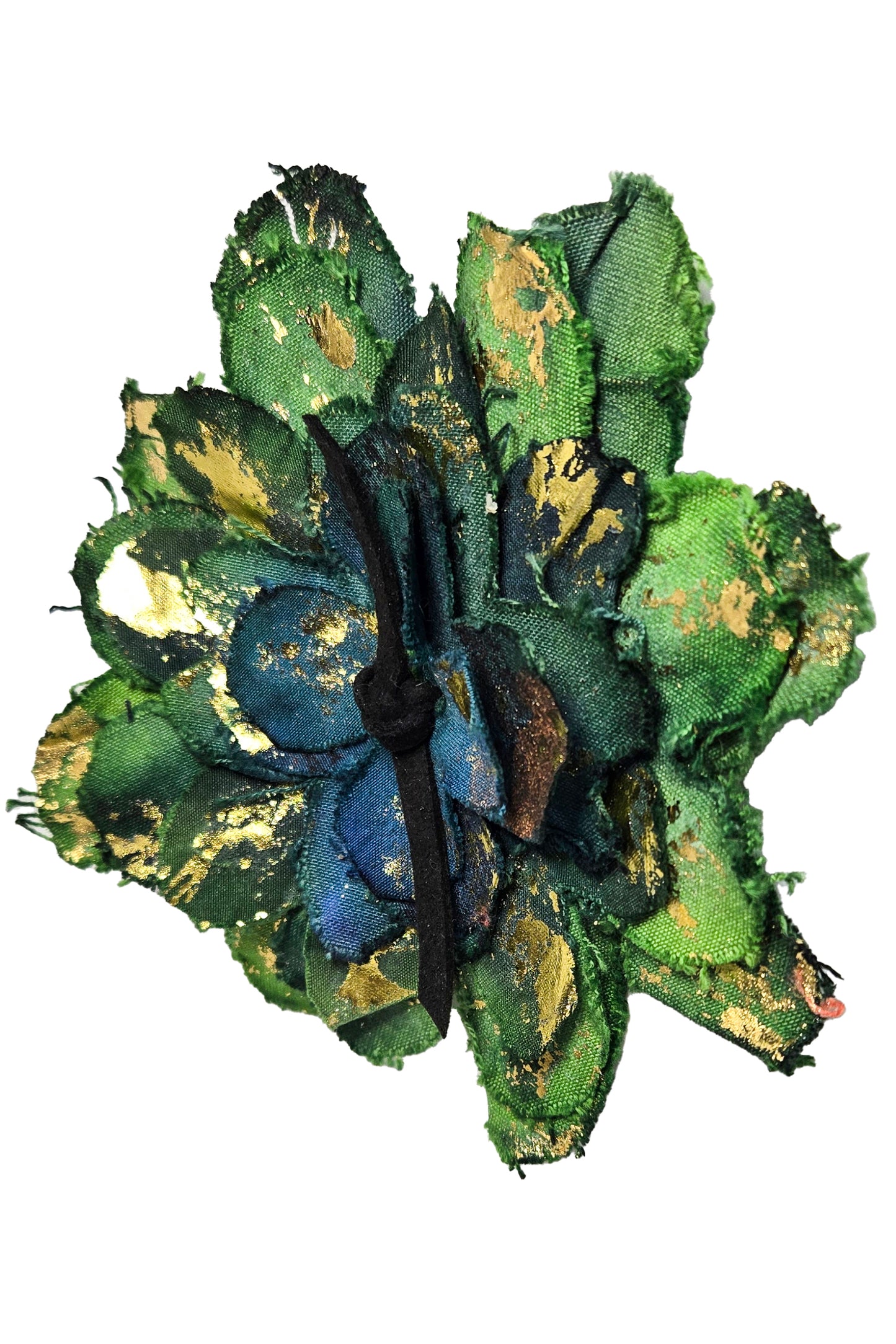 Magnetic Flower Brooch w/ Foil Print - Green & Blue, Gold