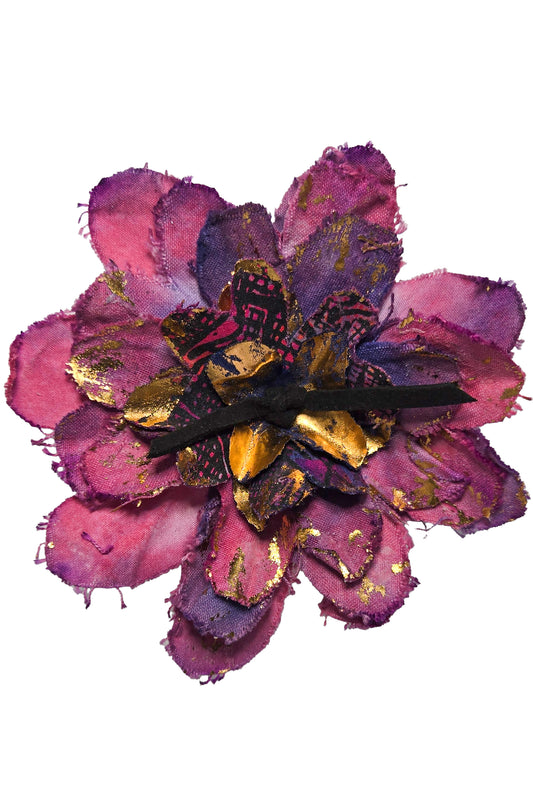 Magnetic Flower Brooch w/ Foil Print - Pink & Purple, Copper