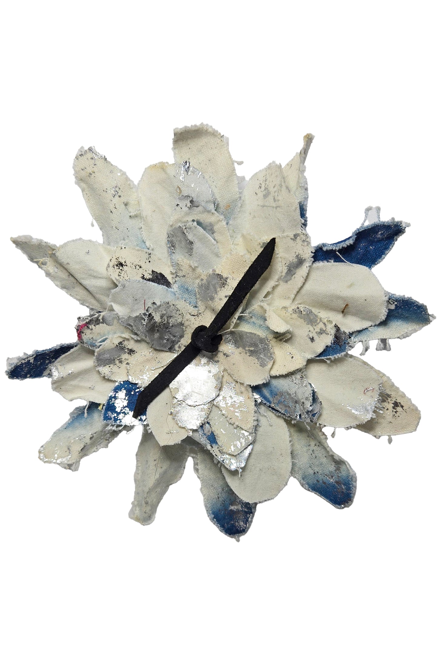 Magnetic Flower Brooch w/ Foil Print - Natural & Indigo, Silver