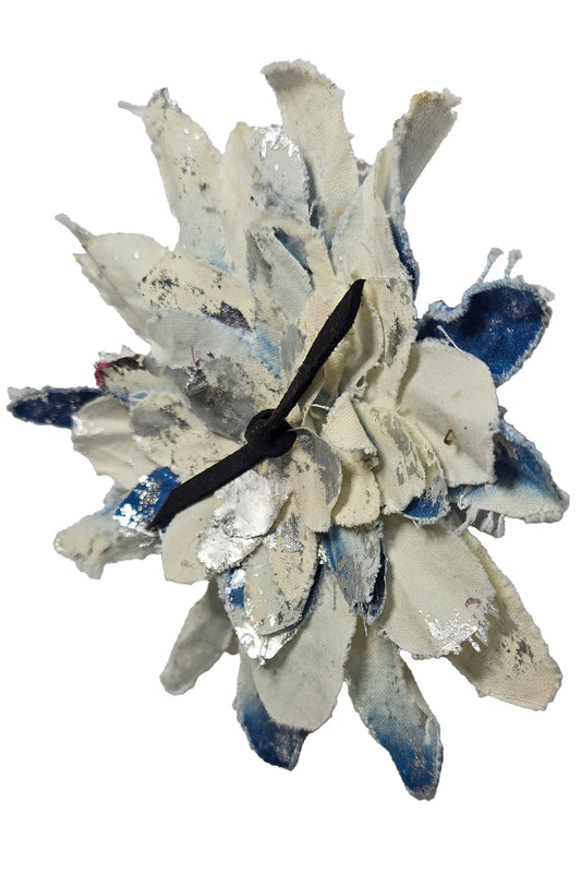 Magnetic Flower Brooch w/ Foil Print - Natural & Indigo, Silver