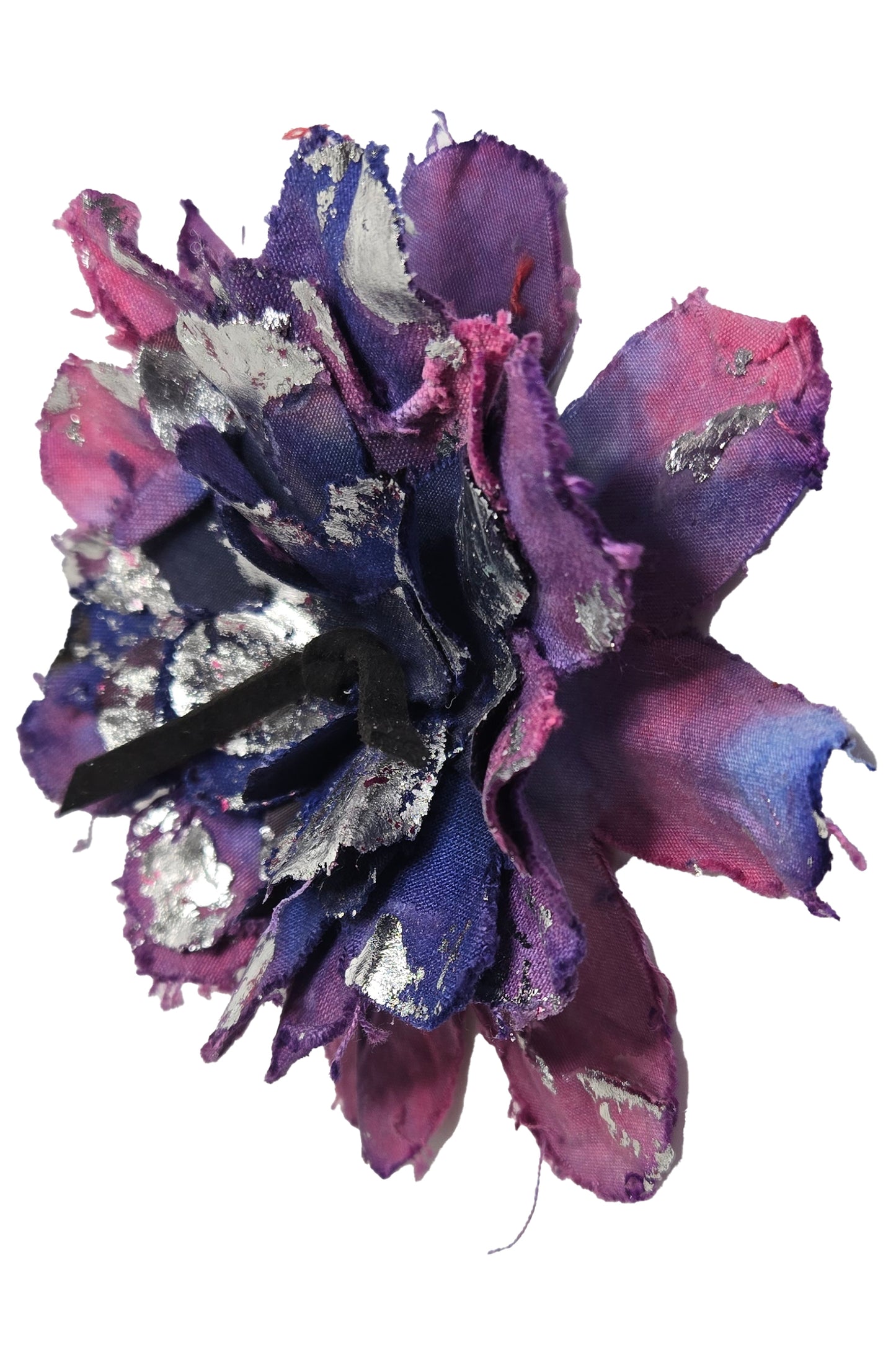 Magnetic Flower Brooch w/ Foil Print - Pink & Purple, Silver