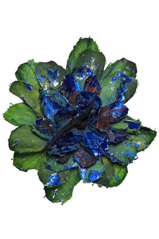 Magnetic Flower Brooch w/ Foil Print - Green & Blue