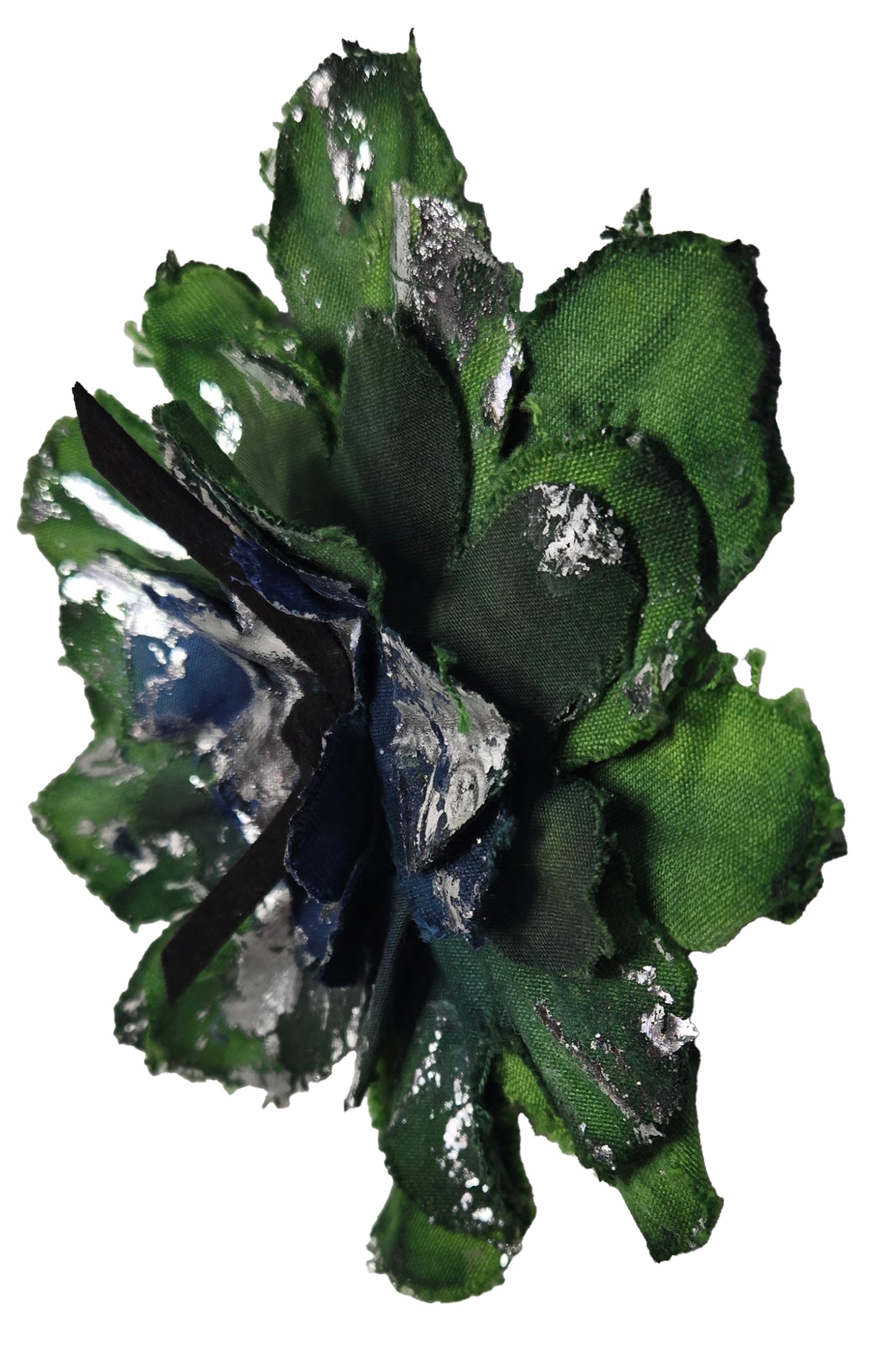 Magnetic Flower Brooch w/ Foil Print - Green & Blue, Silver